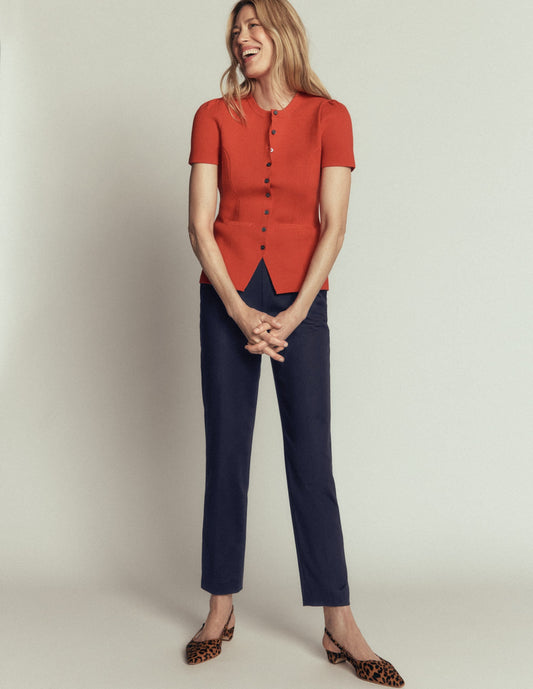 Slim Leg Cotton Trousers-Navy