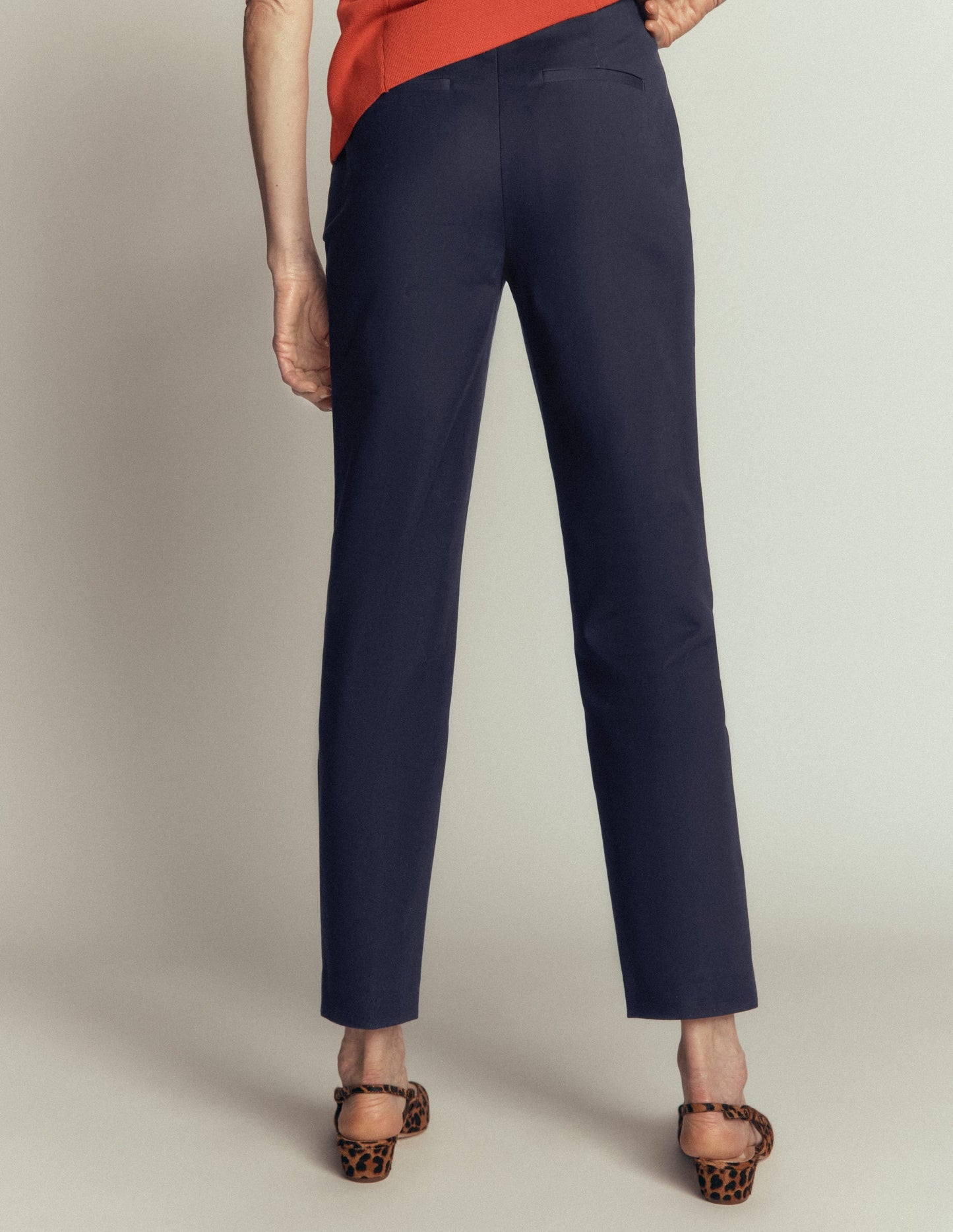 Slim Leg Cotton Trousers-Navy