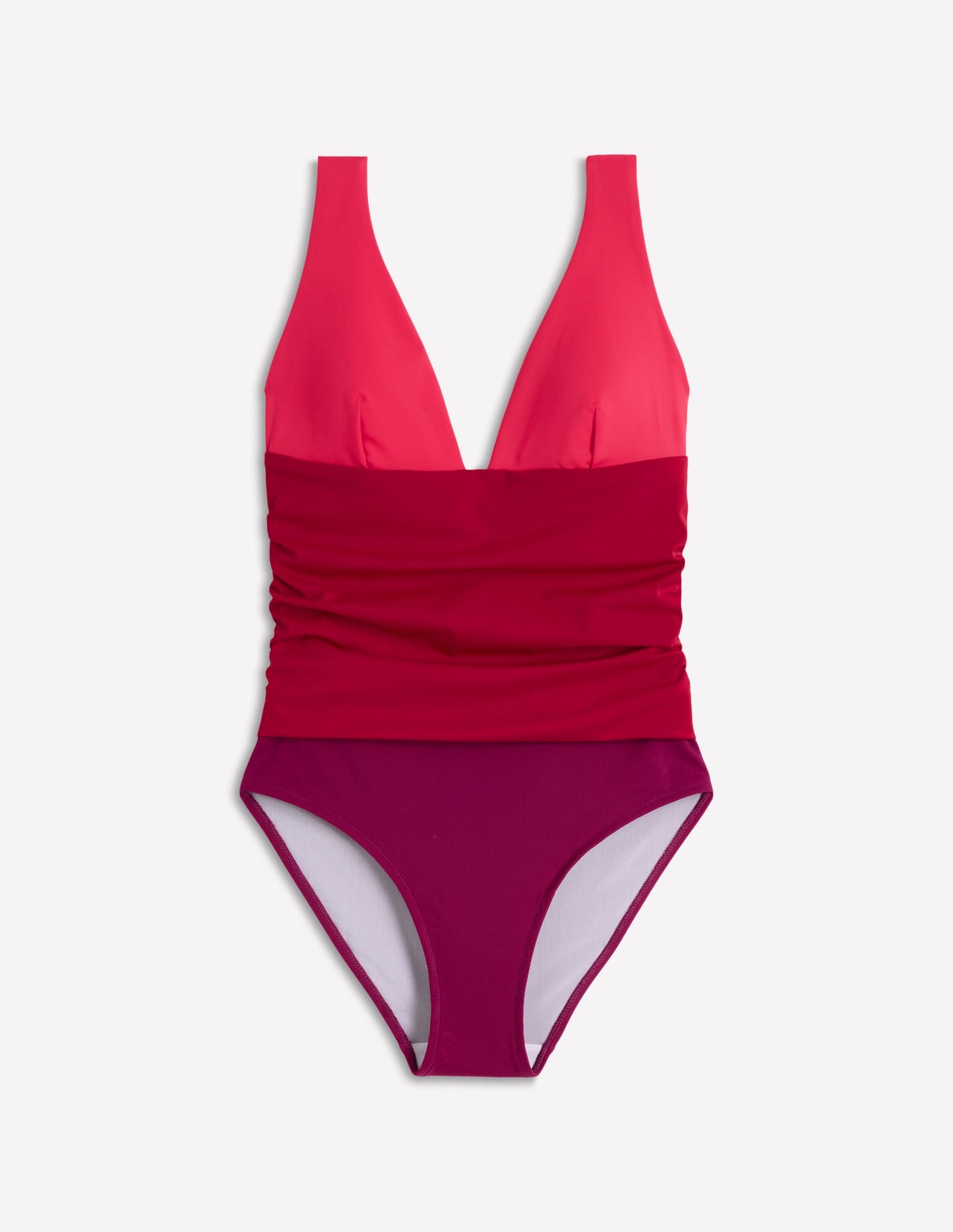Mykonos Deep V Swimsuit-Red, Colour Block
