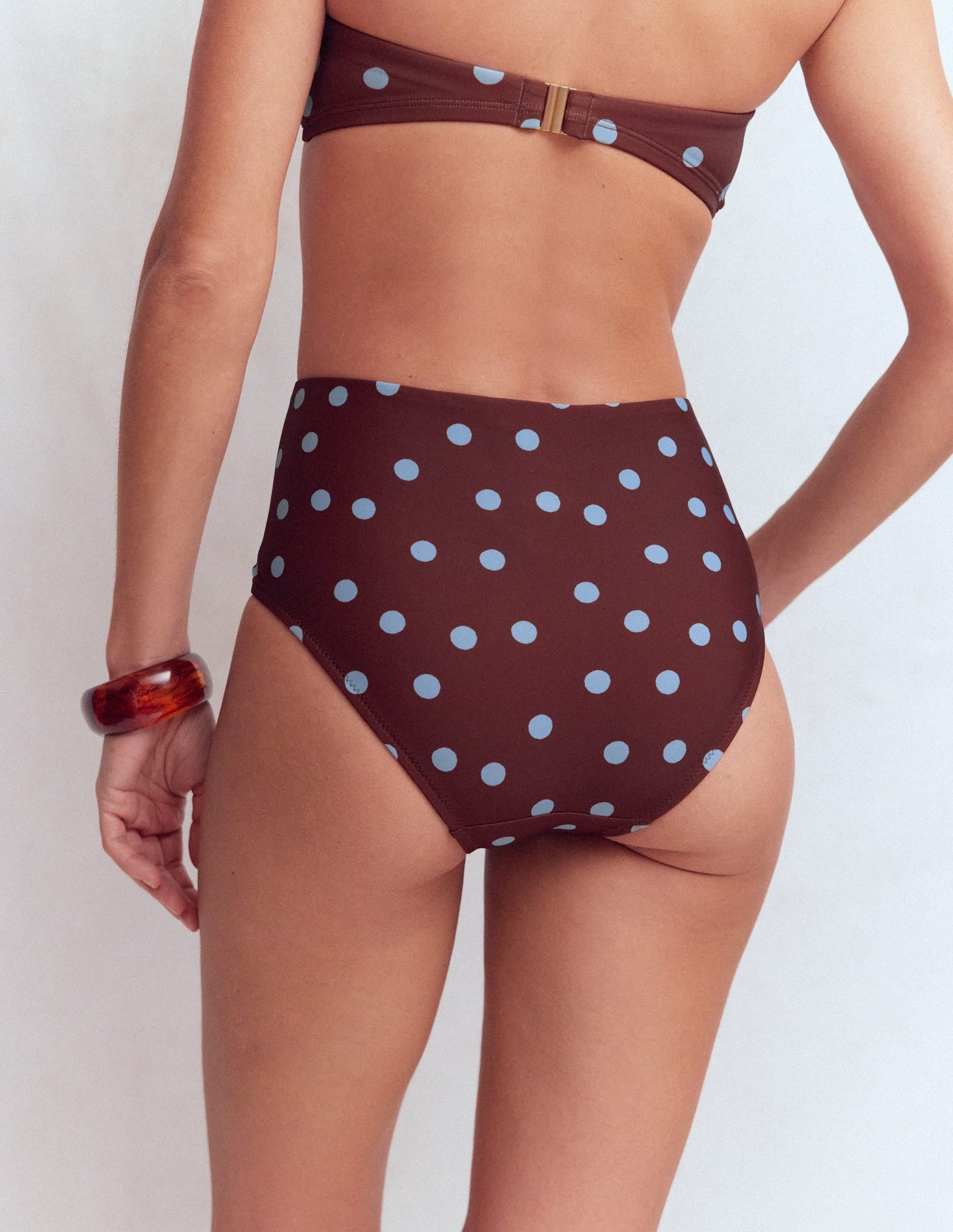 Kythira Ruched Bikini Bottoms-Chocolate And Blue Painted Dot