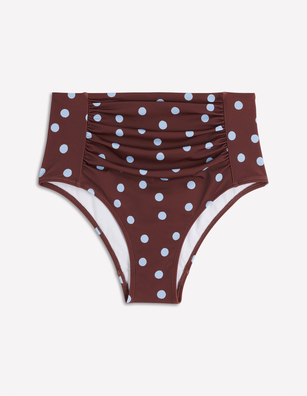 Kythira Ruched Bikini Bottoms-Chocolate And Blue Painted Dot