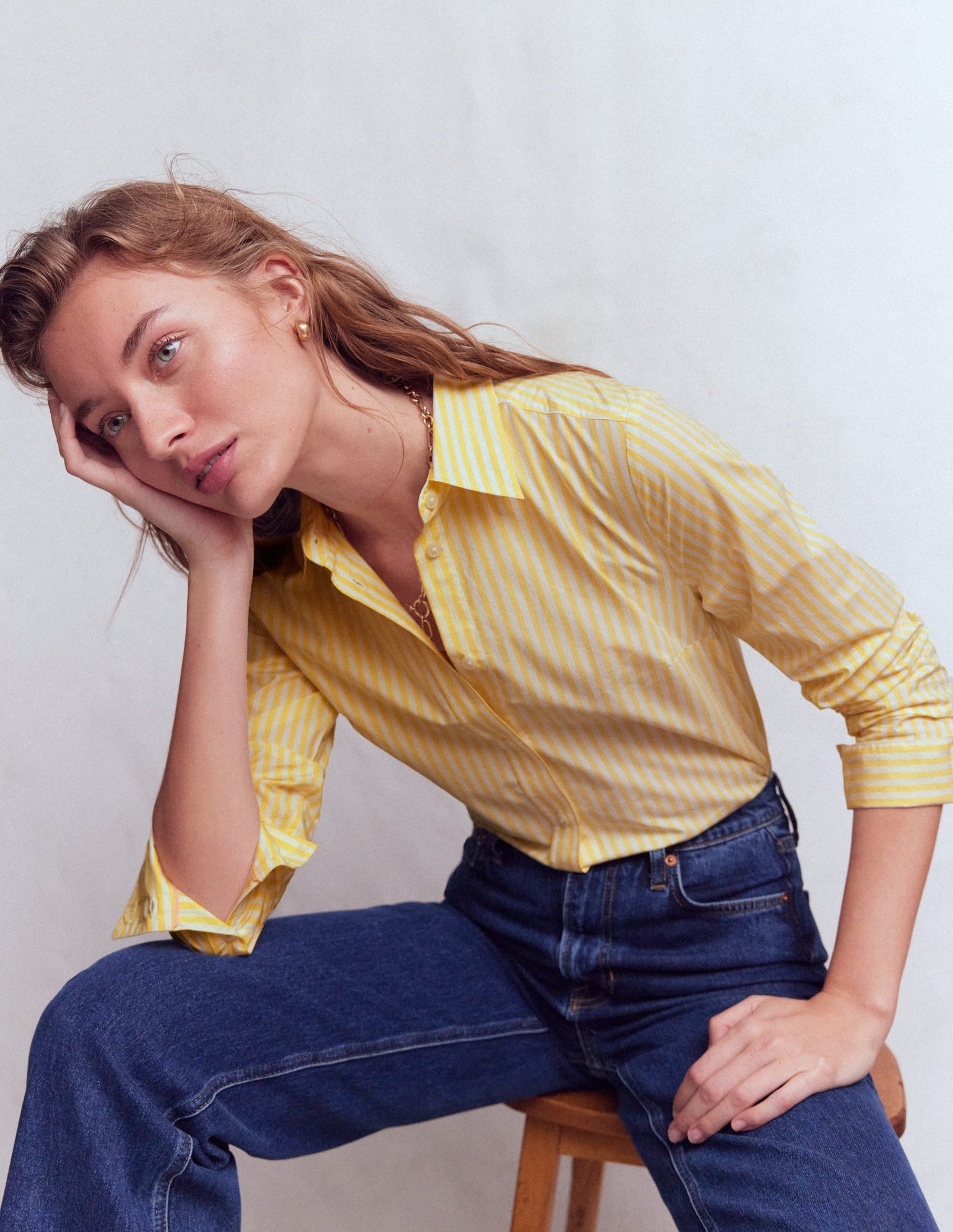 Sienna Cotton Shirt-Yellow Fine Stripe