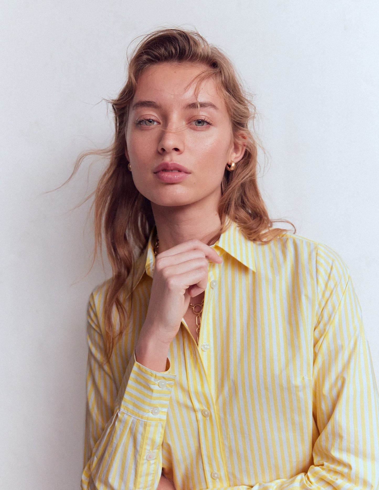 Sienna Cotton Shirt-Yellow Fine Stripe