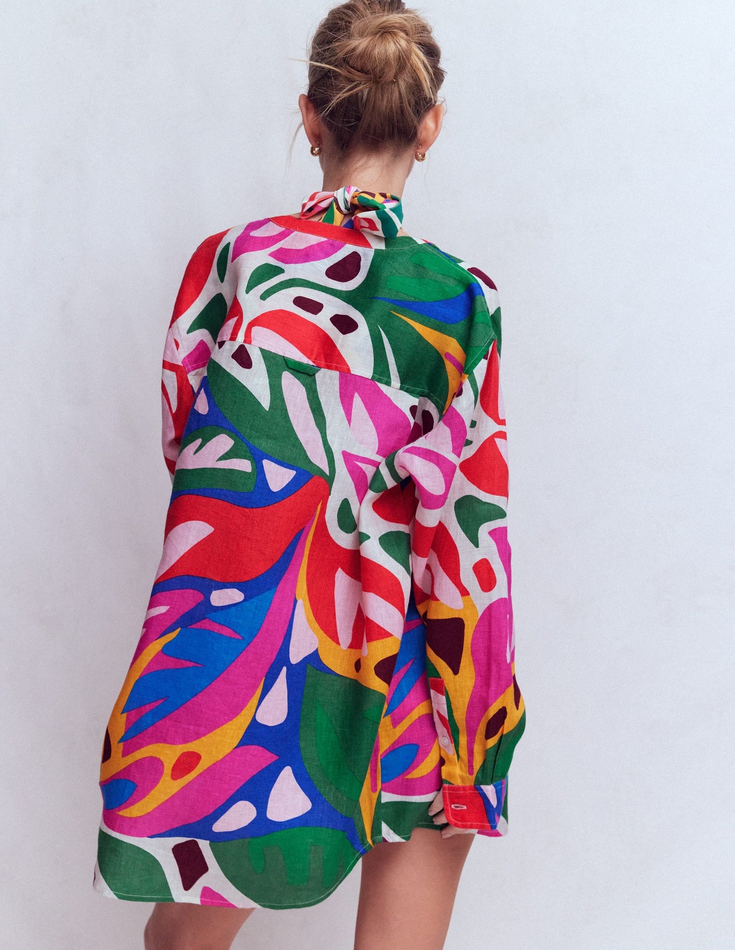 Longline Linen Shirt-Multi, Leafy Cascade