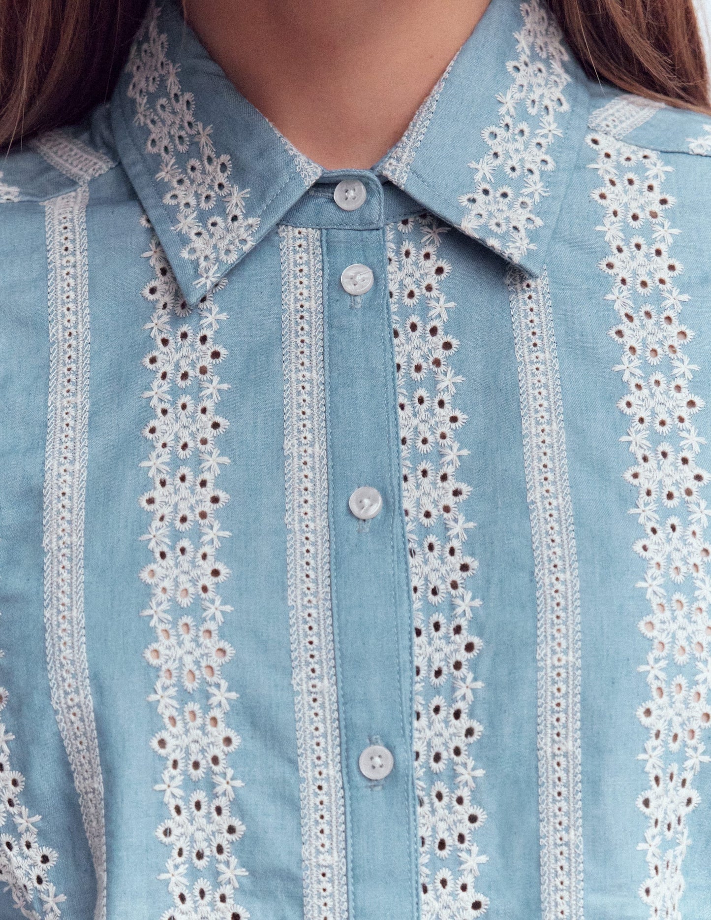 Cara Denim Shirt-Blue Broderie