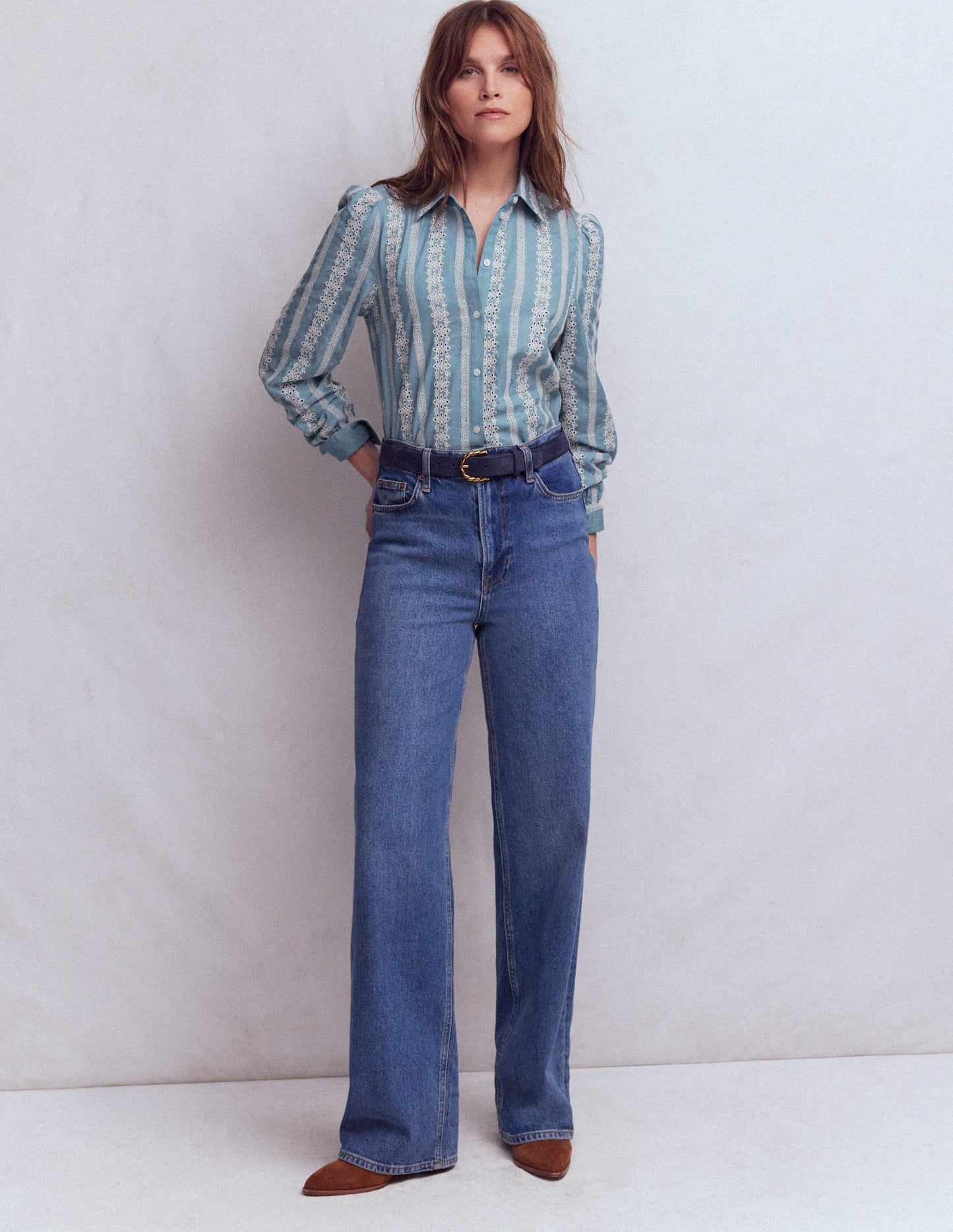 Cara Denim Shirt-Blue Broderie
