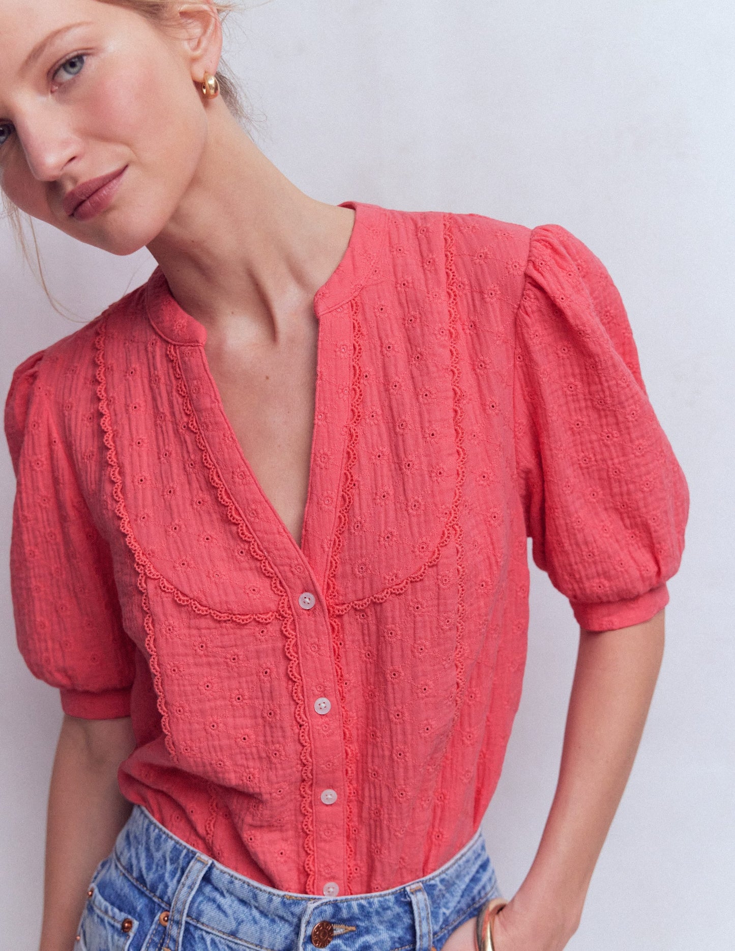 Trim Insert Double Cloth Top-Rosebud