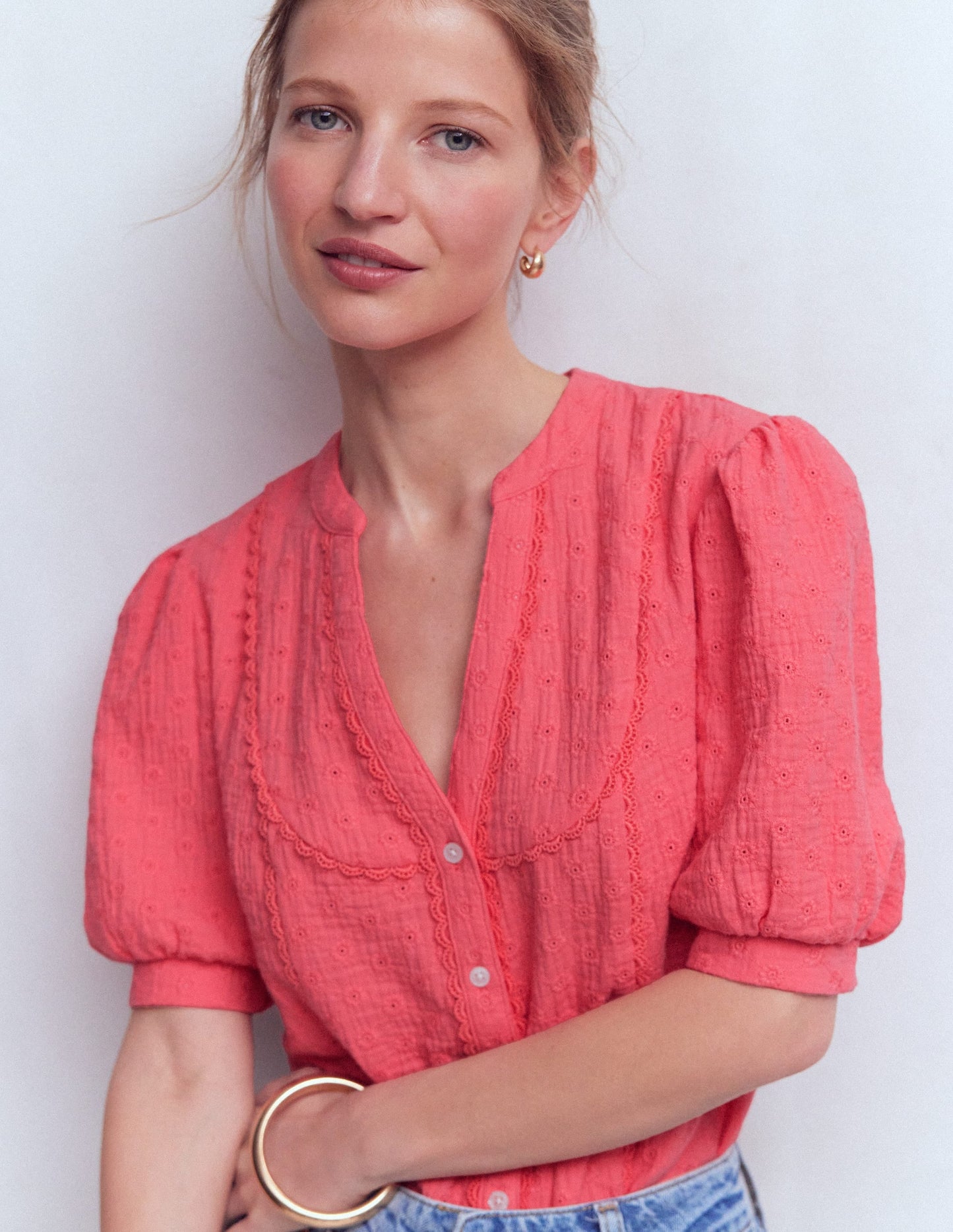 Trim Insert Double Cloth Top-Rosebud