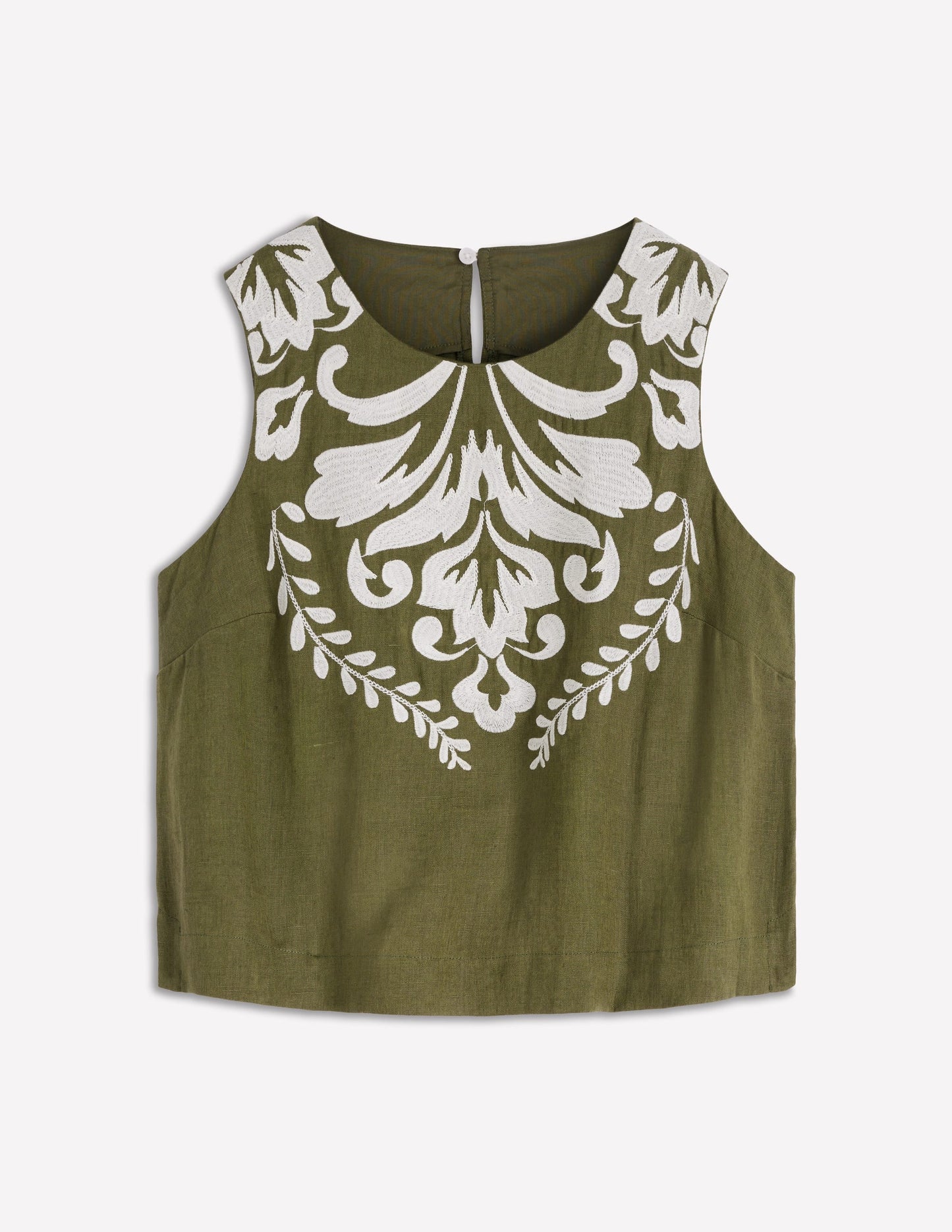 Sofia Embroidered Linen Top-Woodland Green
