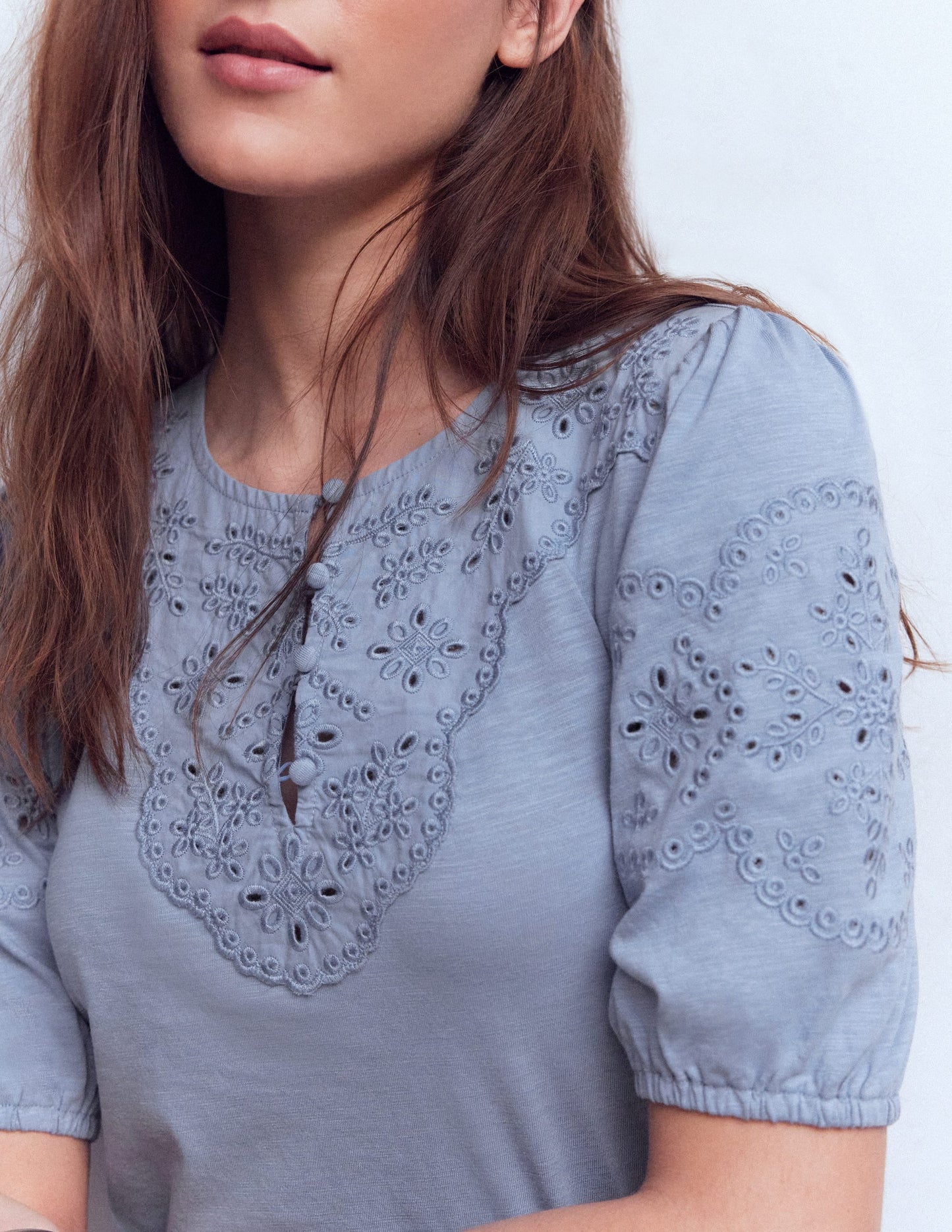 Ada Broderie Mix Top-French Blue
