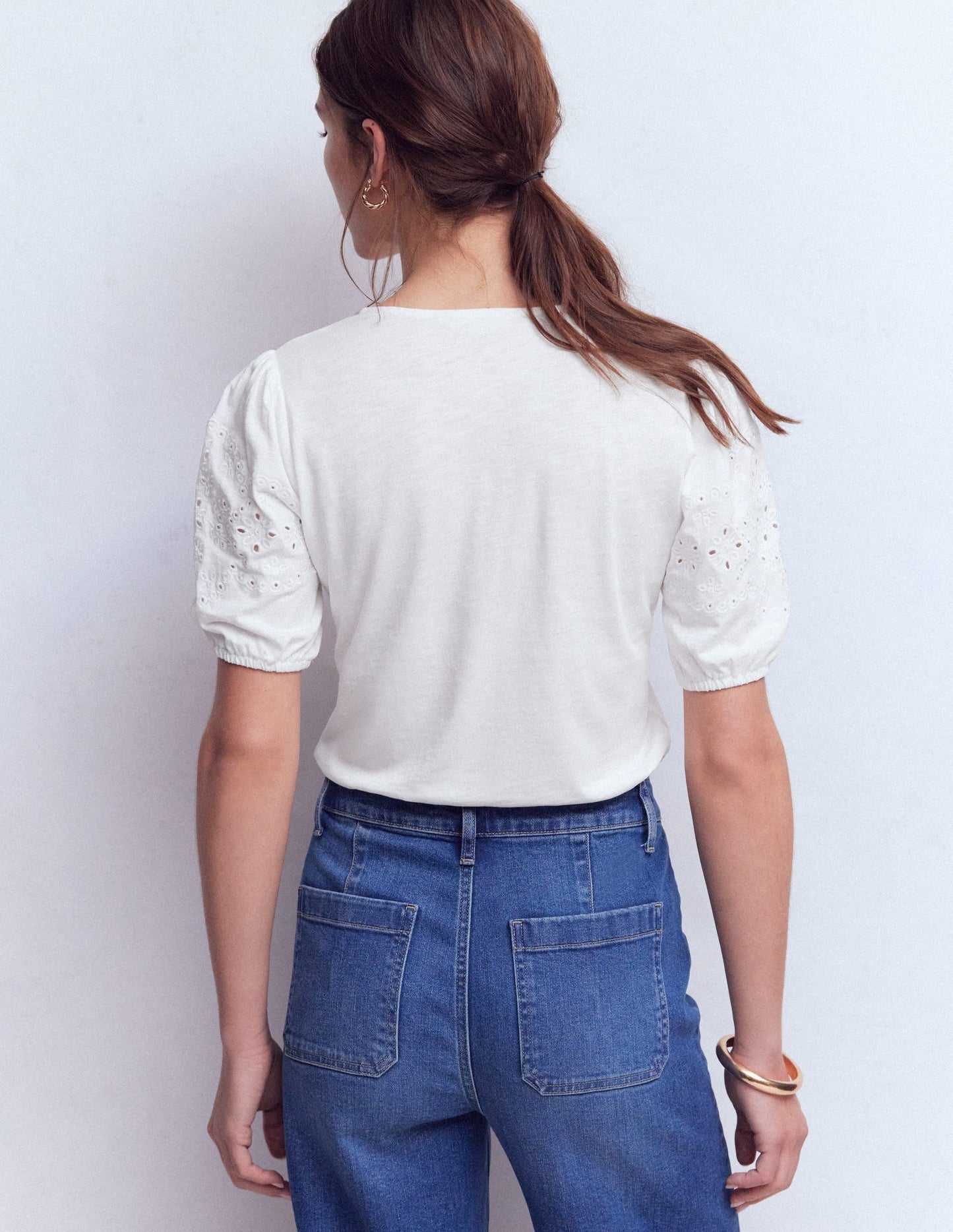 Ada Broderie Mix Top-White