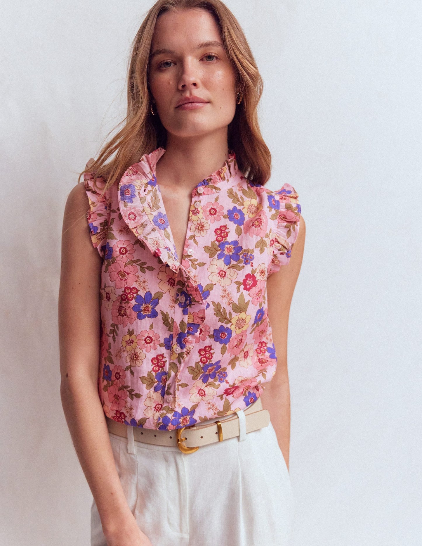 Isabel Sleeveless Linen Top-Blooming Pink, Blossomy Garden
