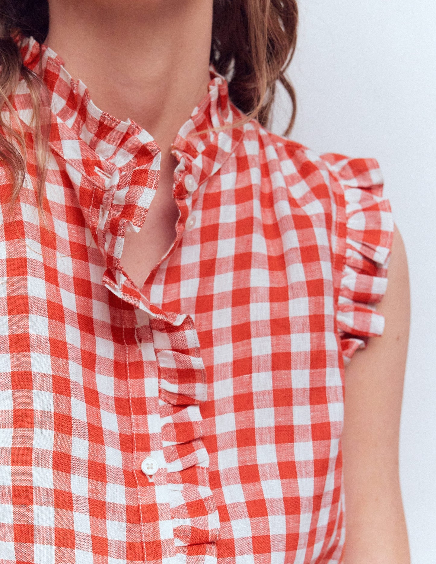 Isabel Sleeveless Linen Top-Burnt Red Gingham