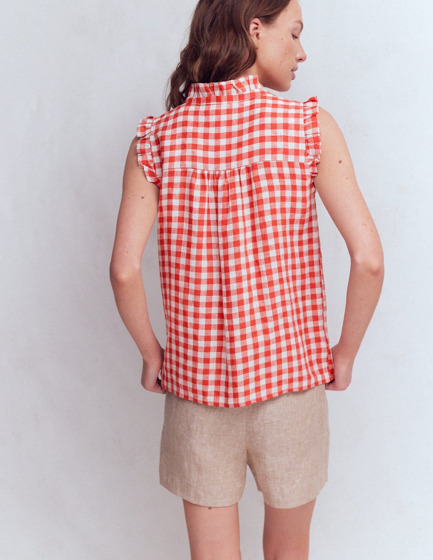 Isabel Sleeveless Linen Top-Burnt Red Gingham