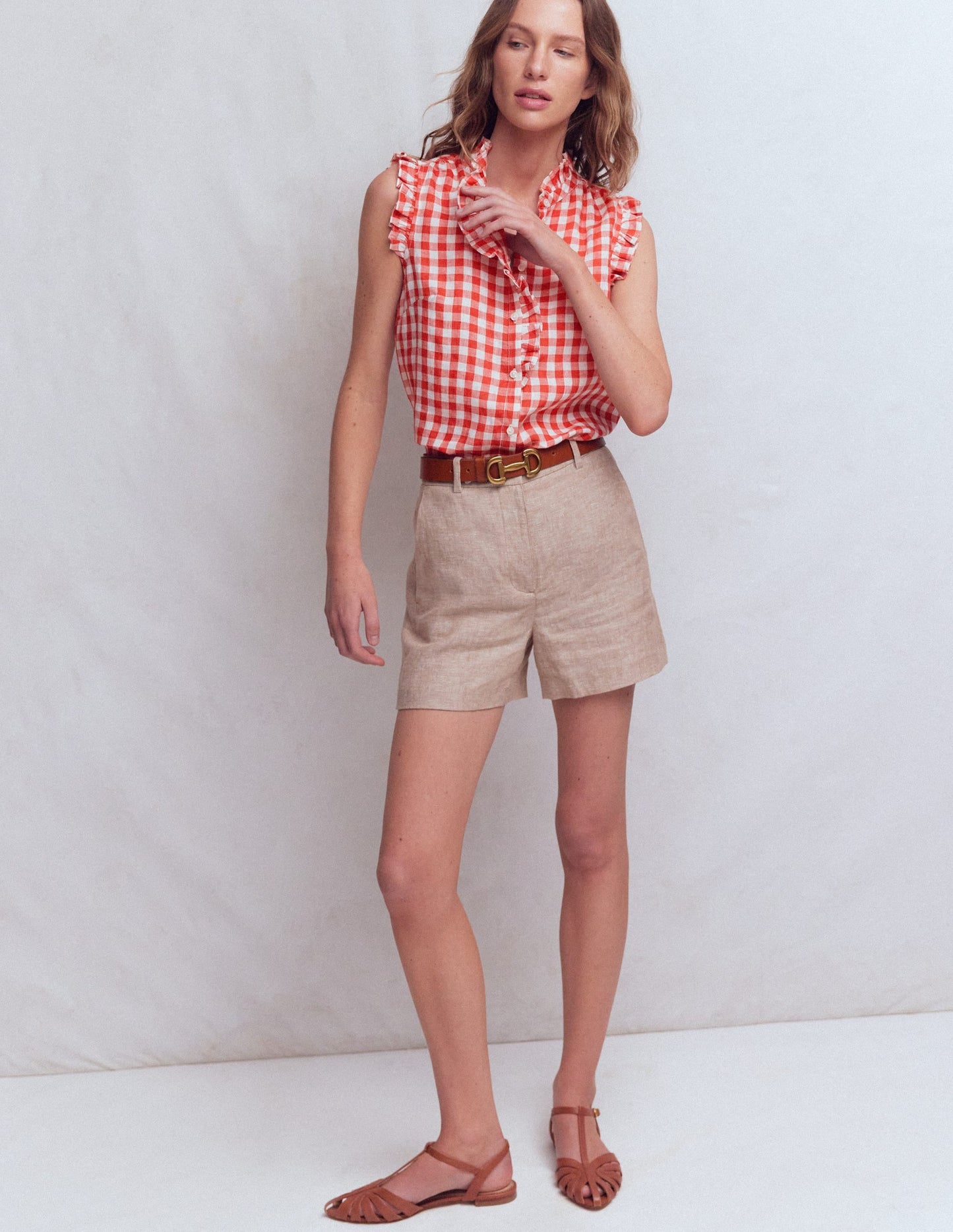 Isabel Sleeveless Linen Top-Burnt Red Gingham