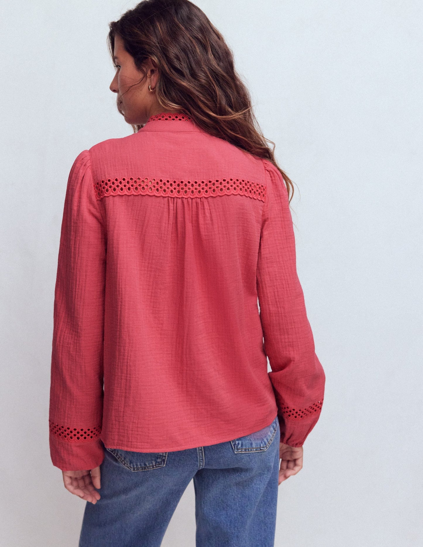 Trim Detail Double Cloth Top-Hollyberry