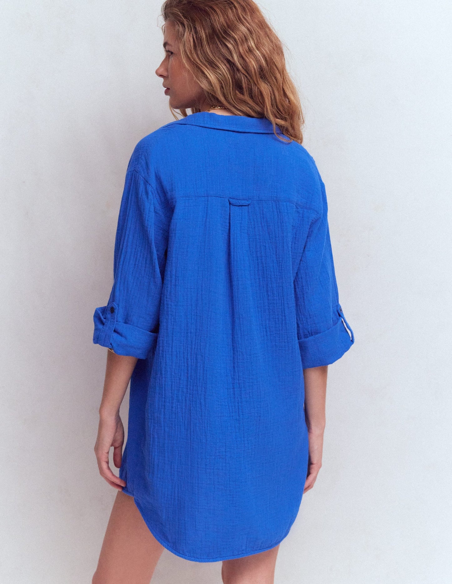 Longline Double Cloth Shirt-Bright Blue
