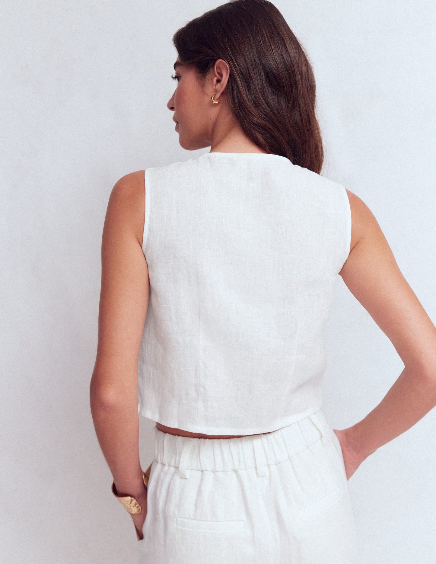 Andrea Linen Shell Top-White