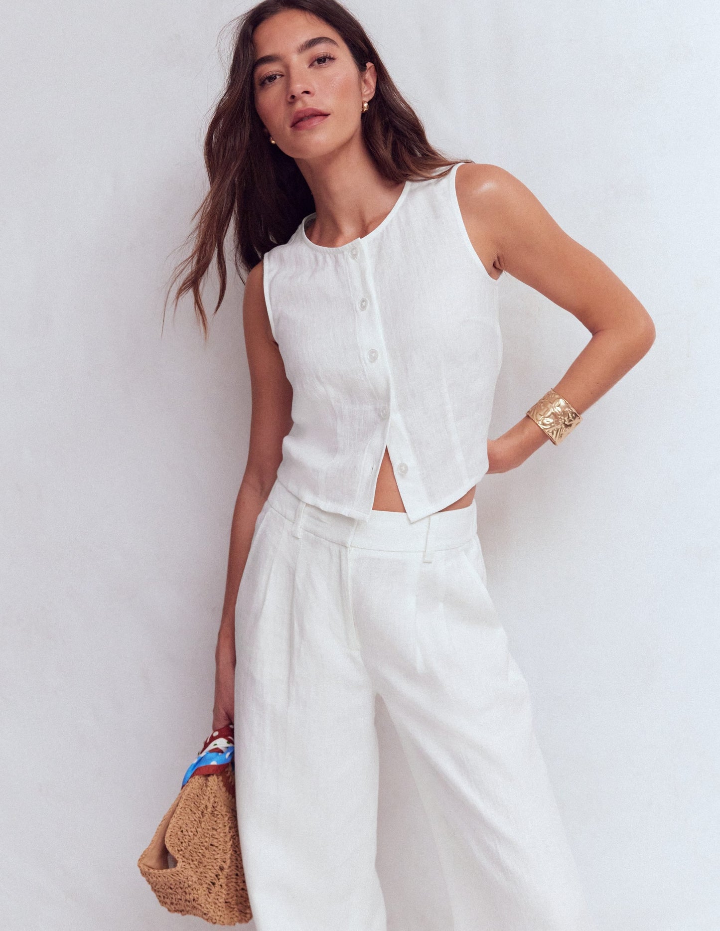 Andrea Linen Shell Top-White