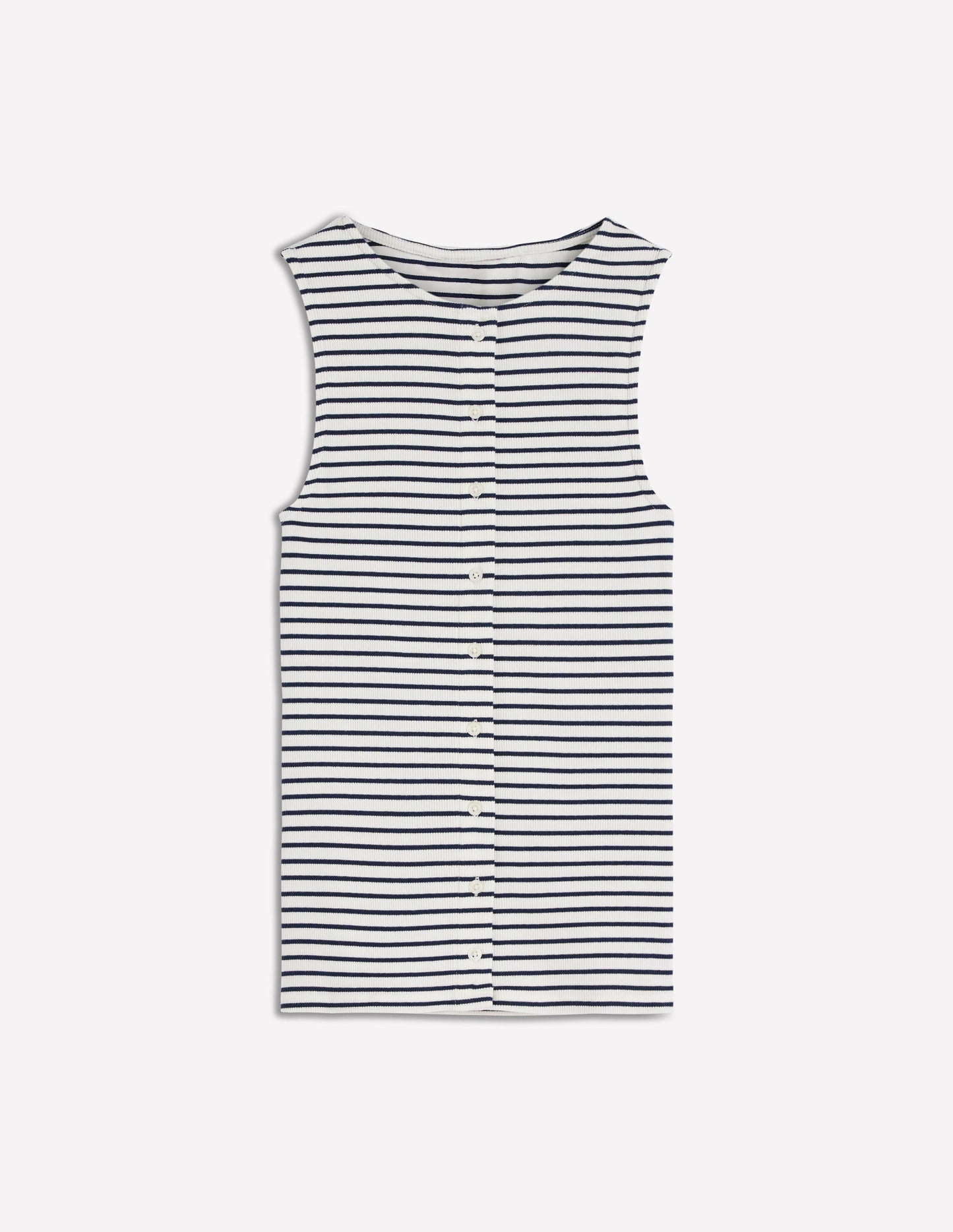 Evie Button Through Rib Vest-Ivory, Navy Stripe