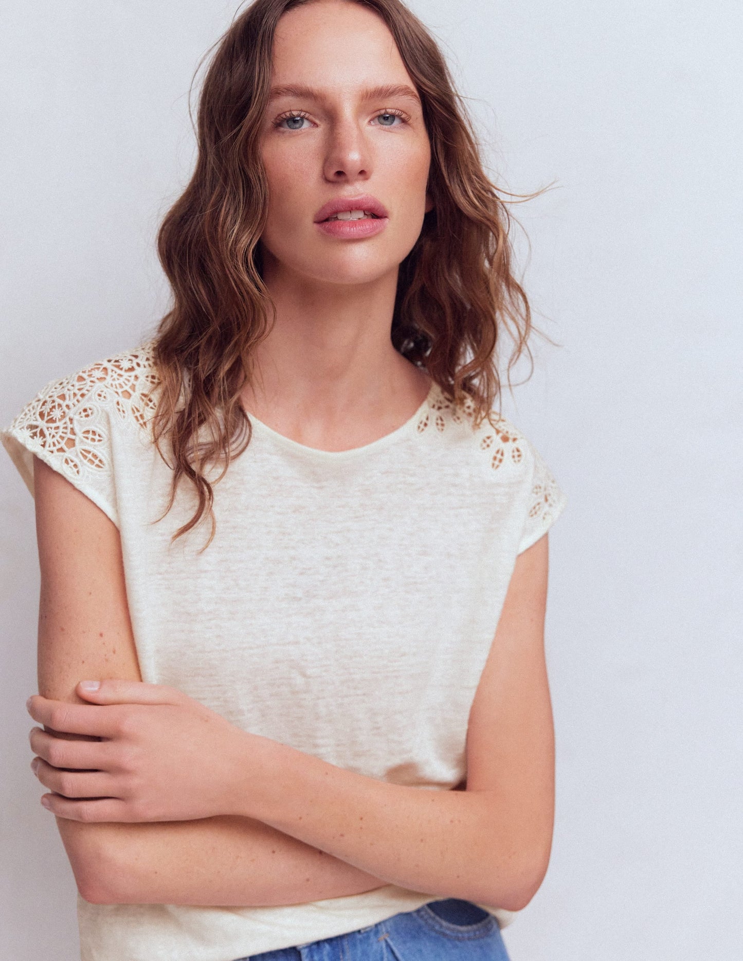 Tara Cutwork Linen Tee-Ivory