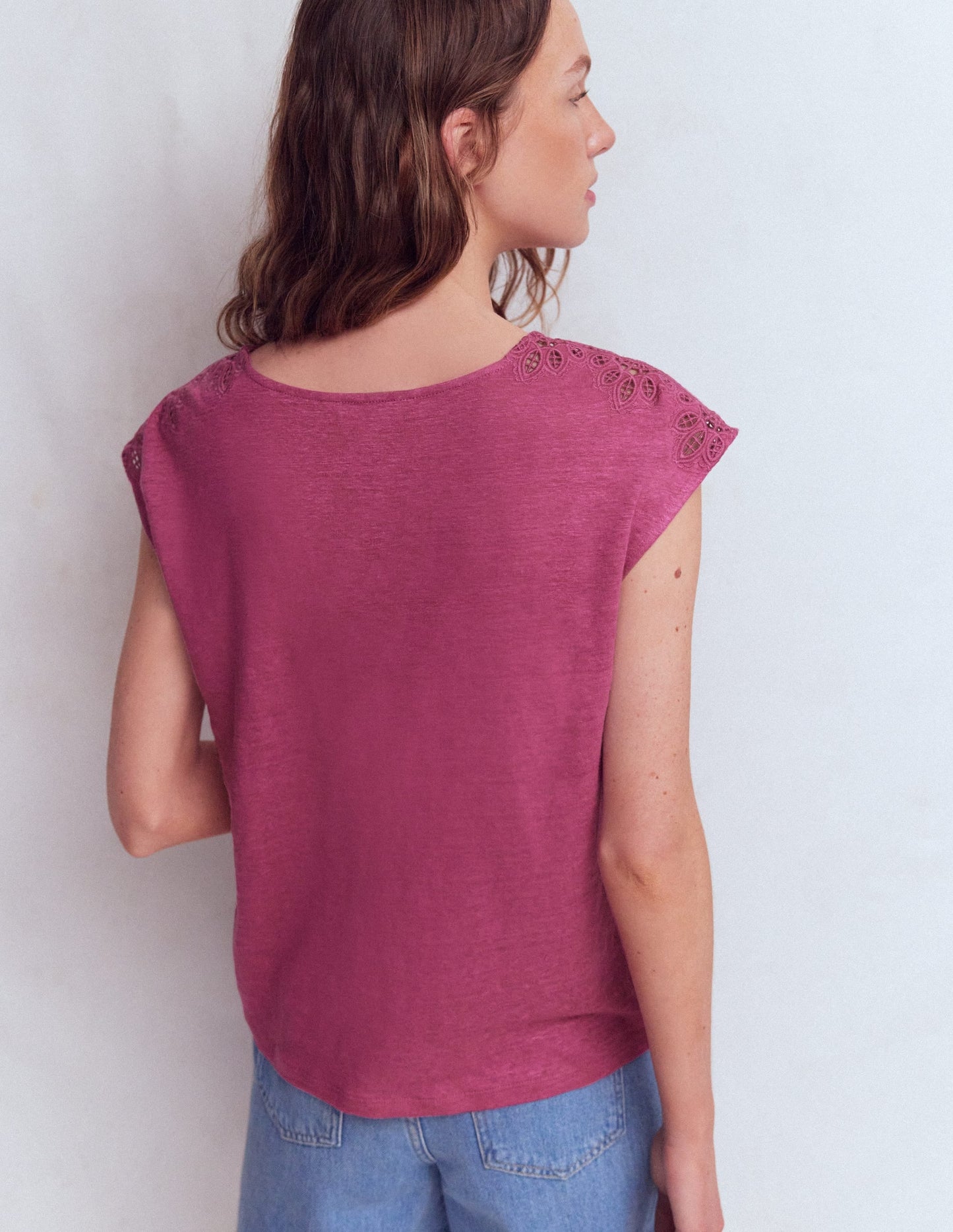 Tara Cutwork Linen Tee-Purple Damson