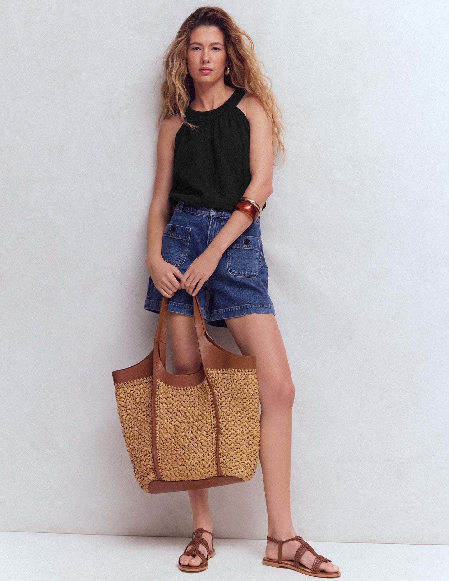 Halter-neck Double Cloth Top-Black