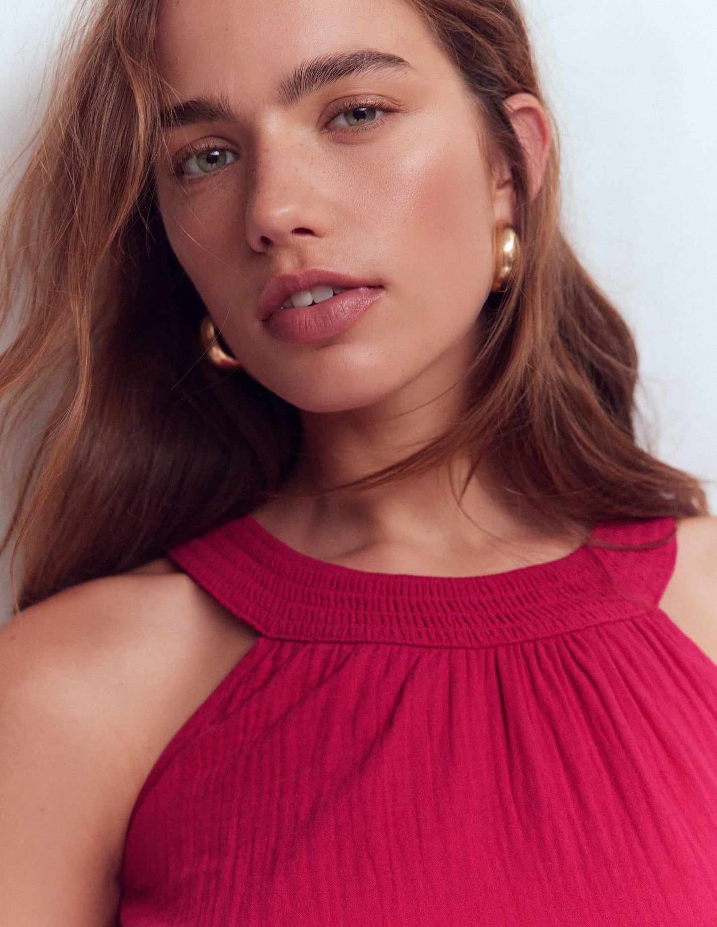 Halter-neck Double Cloth Top-Pomegranate