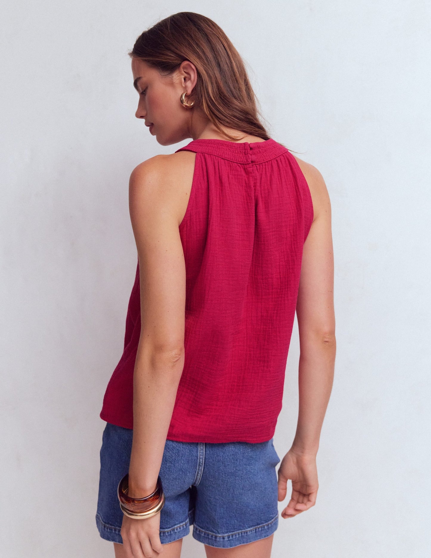 Halter-neck Double Cloth Top-Pomegranate