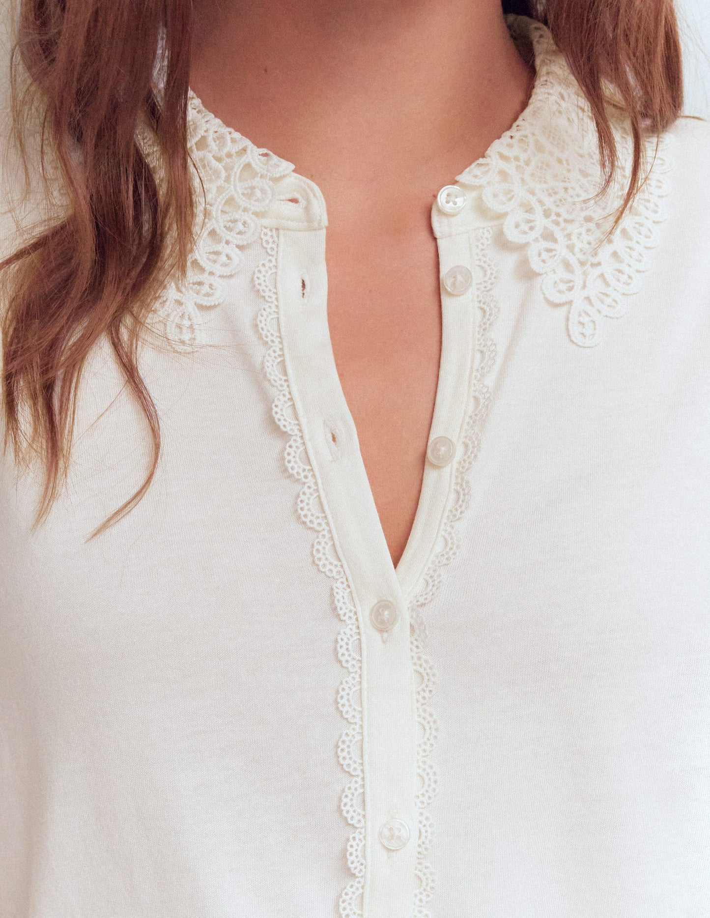 Nessa Broderie Collar Blouse-Ivory