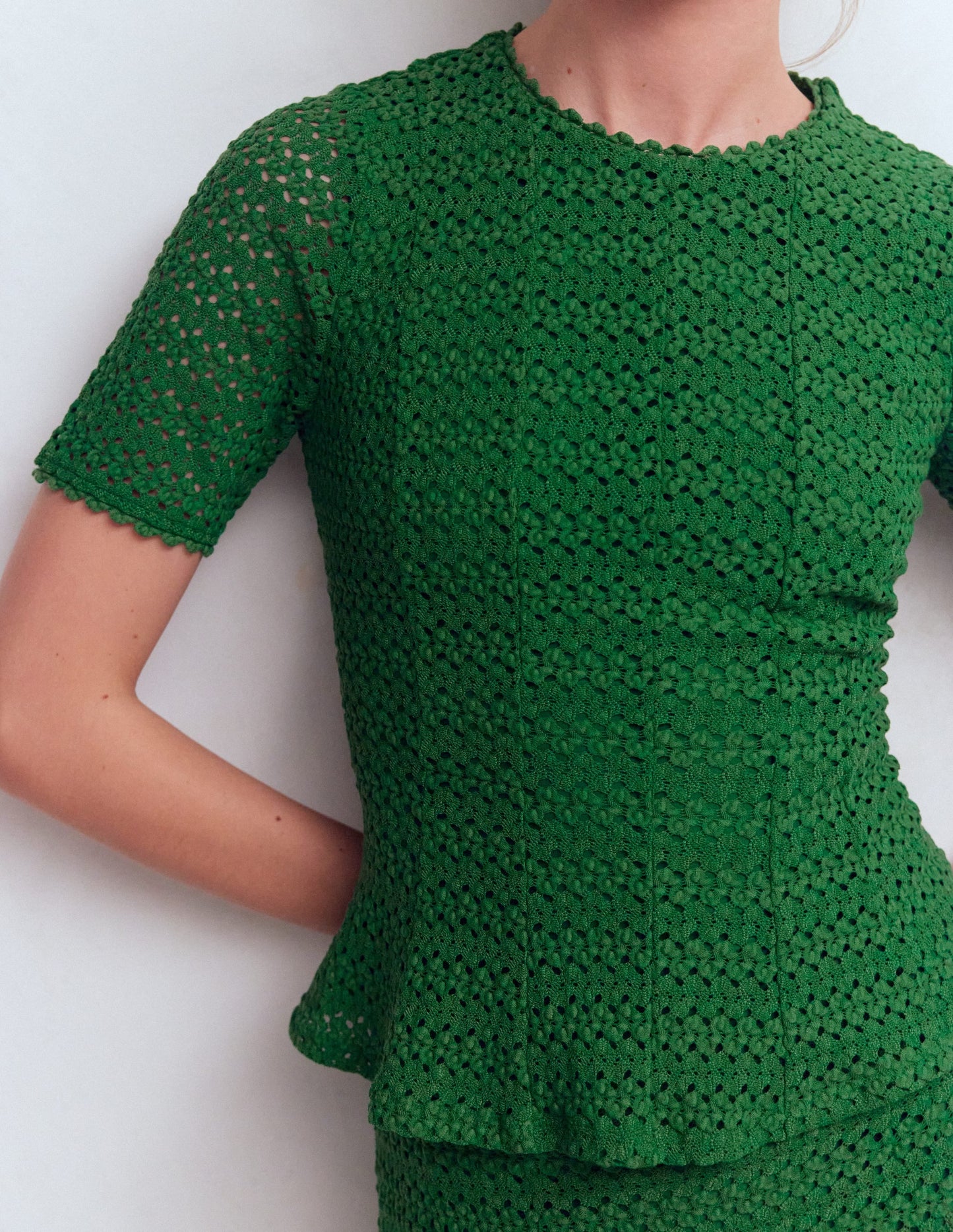 Lace Peplum Top-Verdant Green