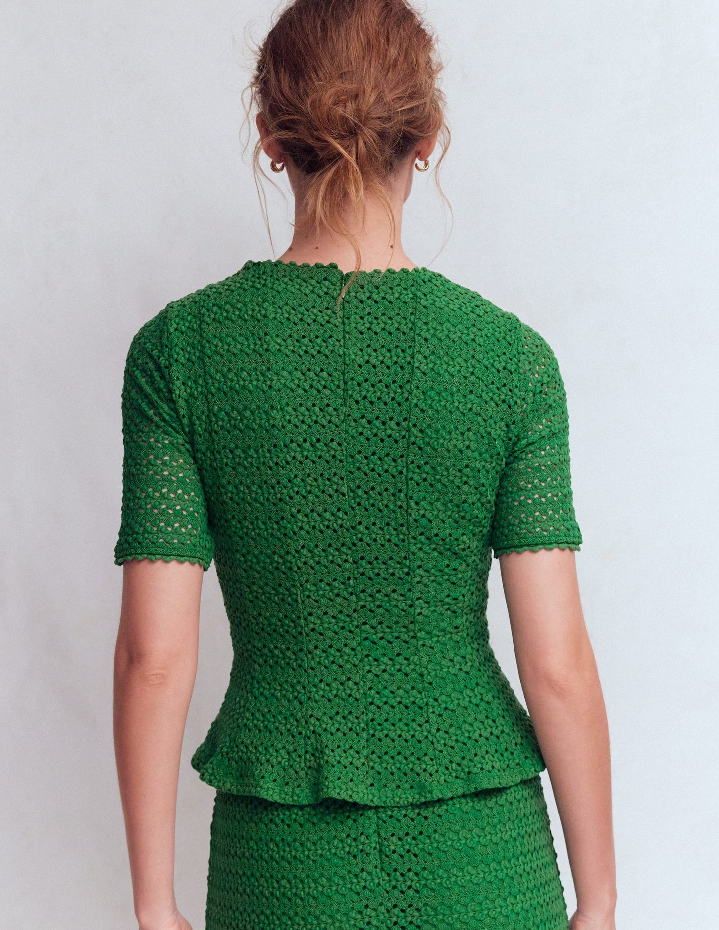 Lace Peplum Top-Verdant Green