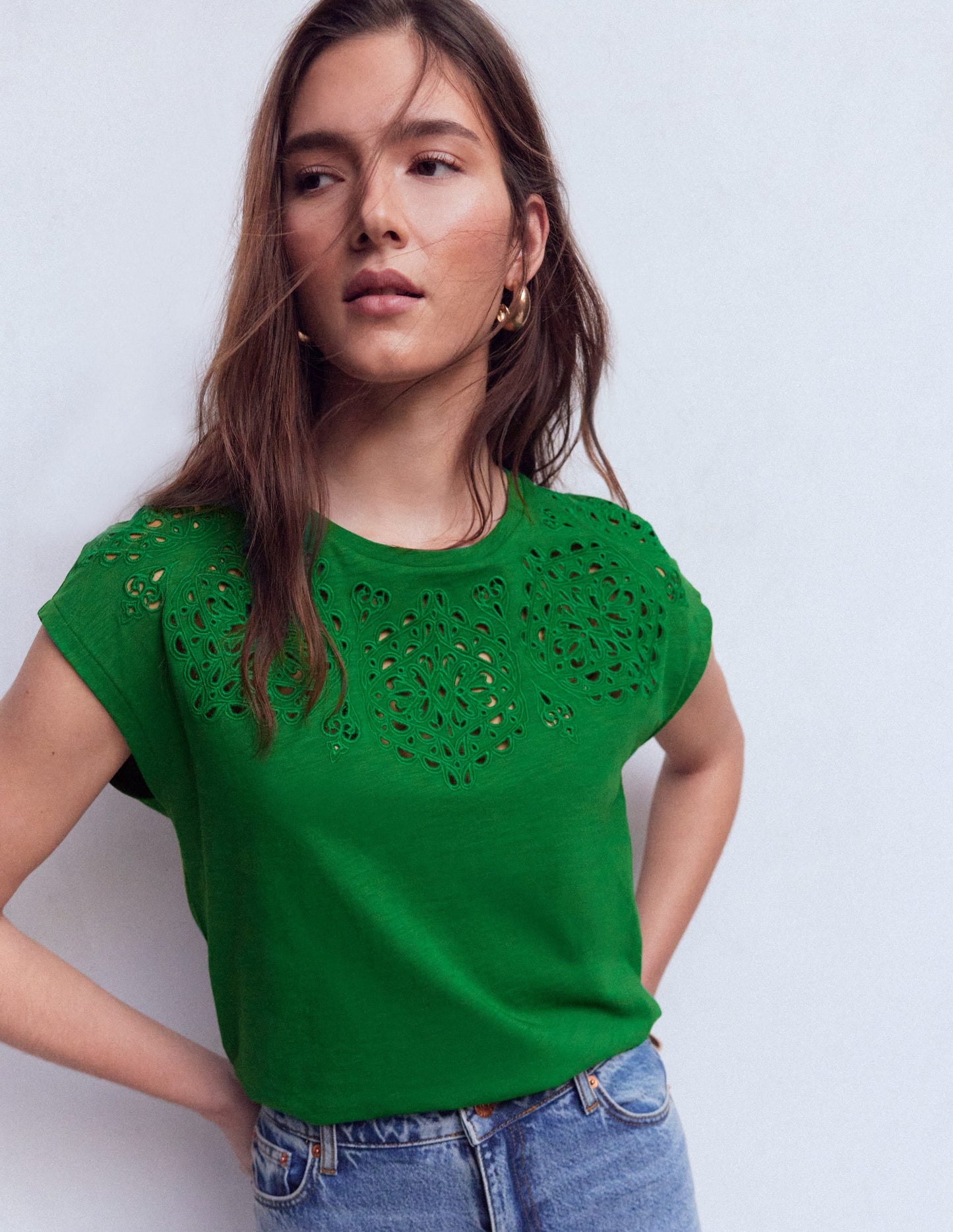 Willow Broderie T-shirt-Fresh Green