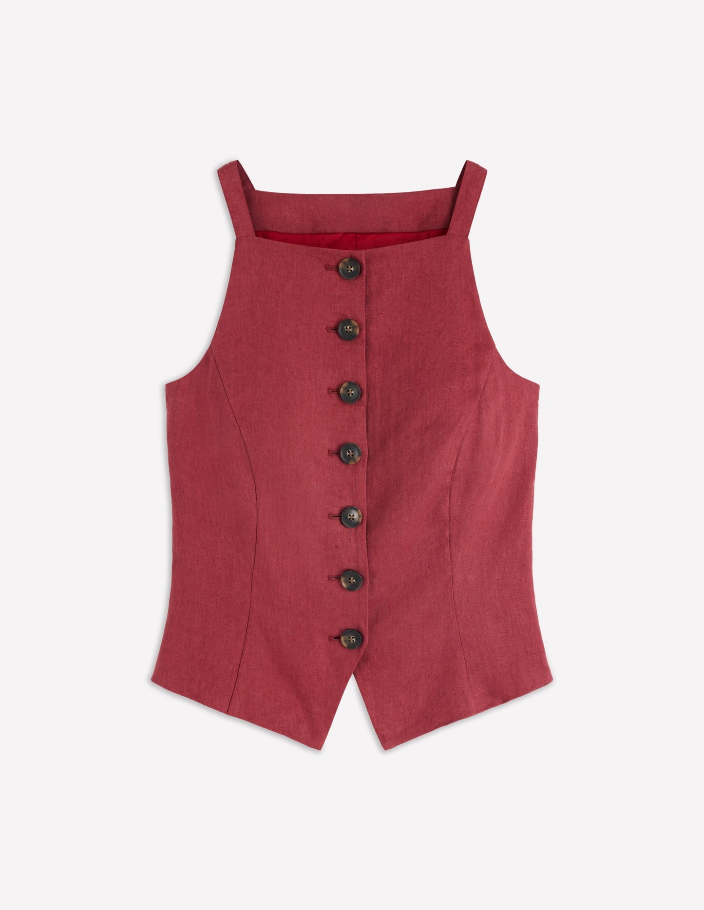 Square Neck Linen Waistcoat-Rich Chestnut