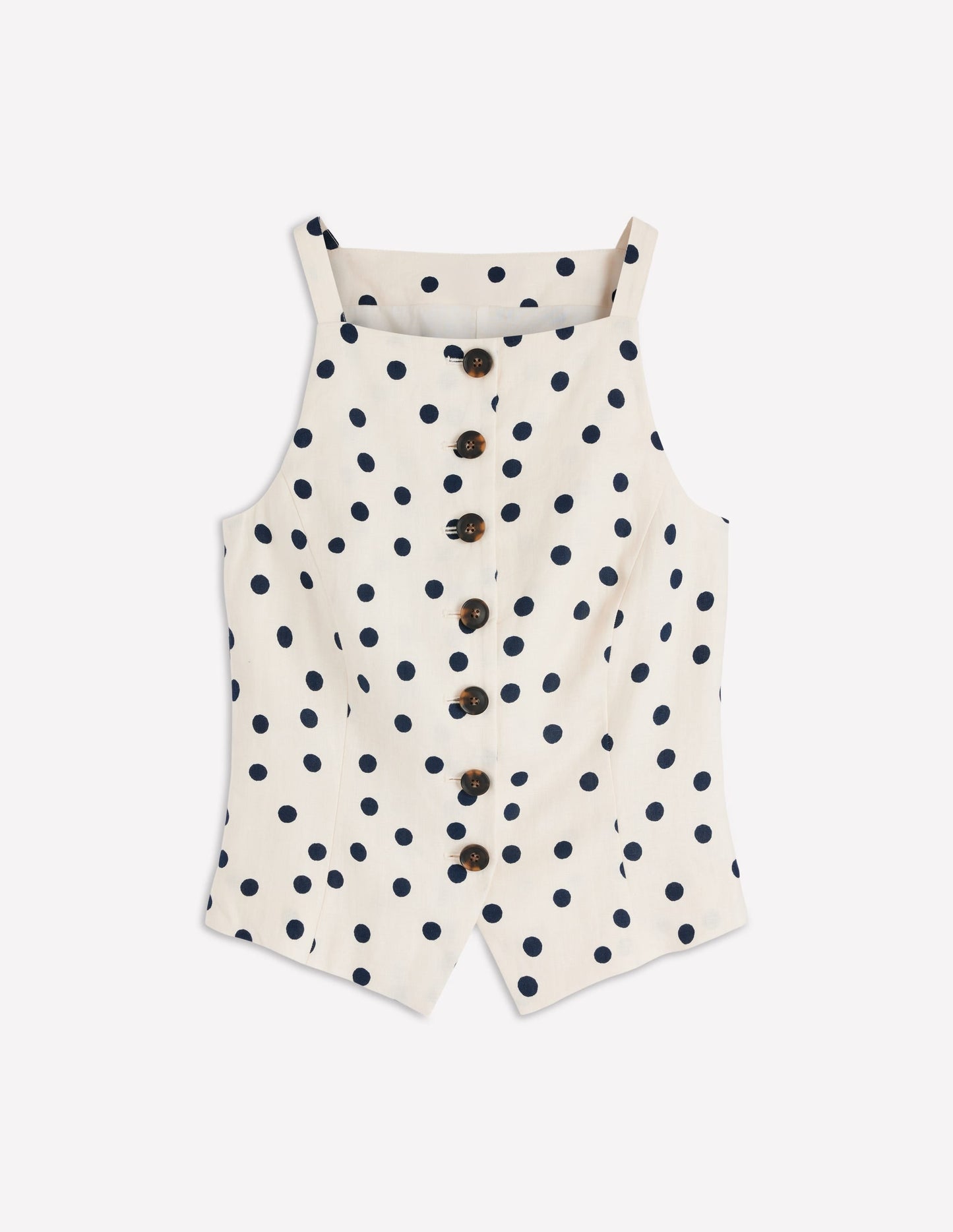 Square Neck Linen Waistcoat-Ivory, Painted Dot Spaced