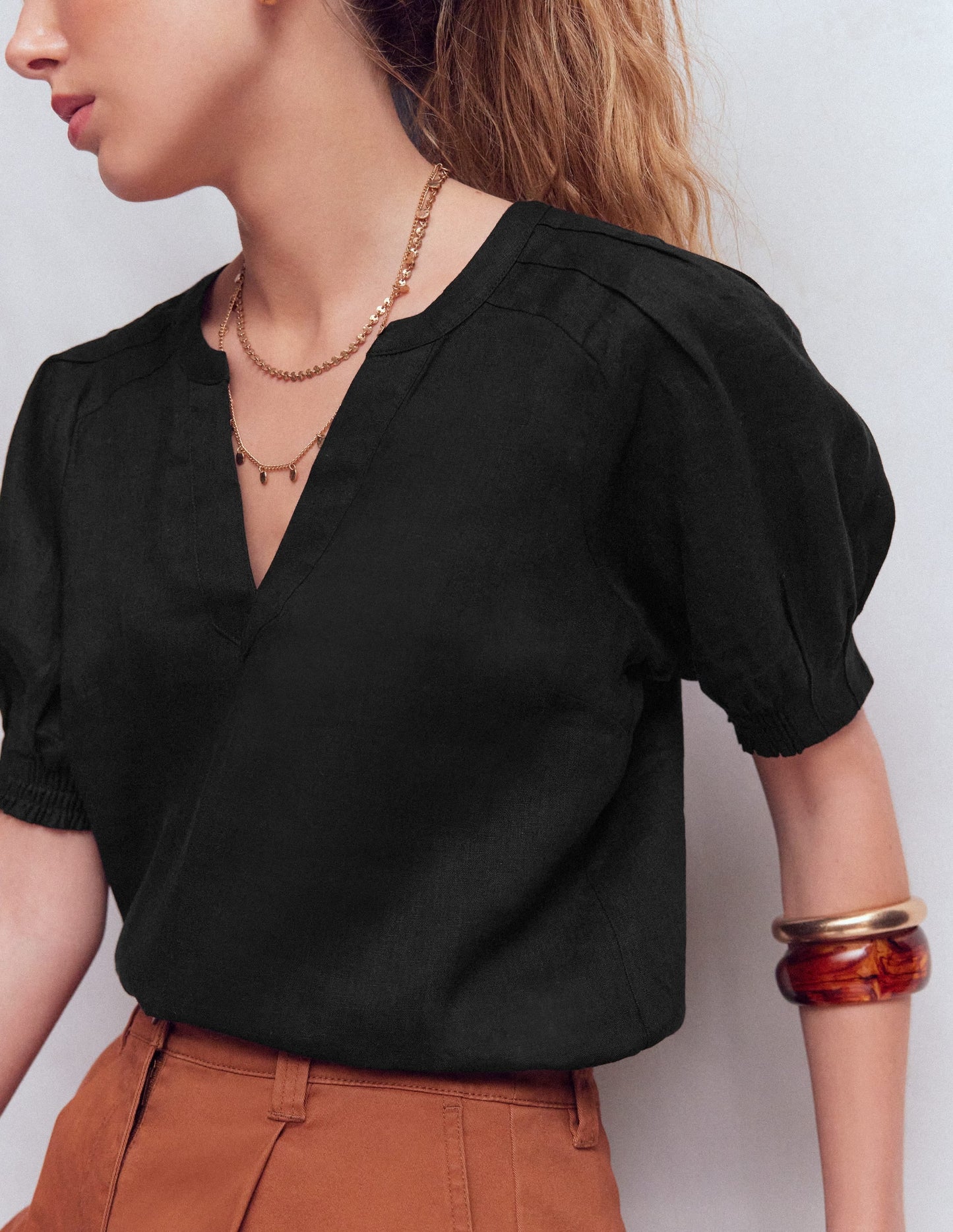 Rae Linen Top-Black
