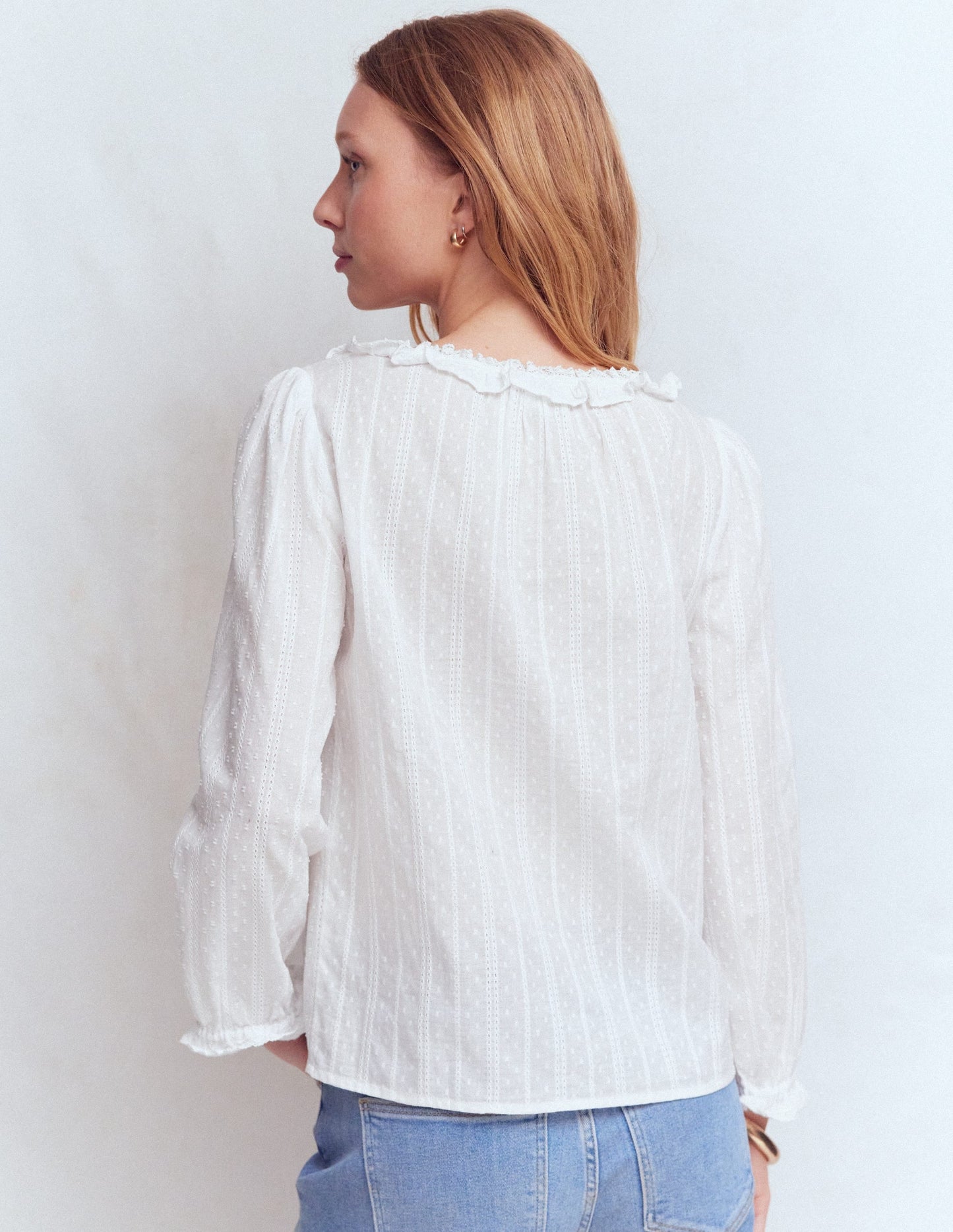 Scoop Neck Ruffle Top-White