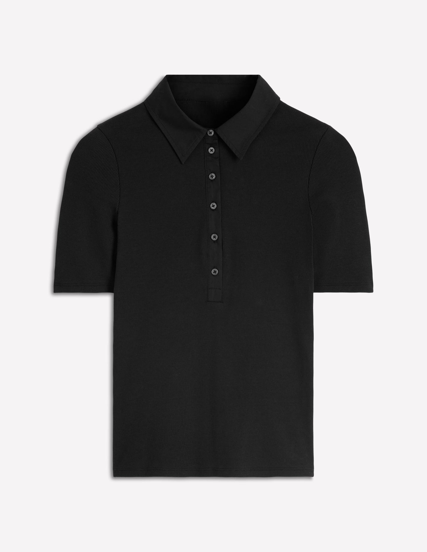 Collared Ribbed Henley Top-Black