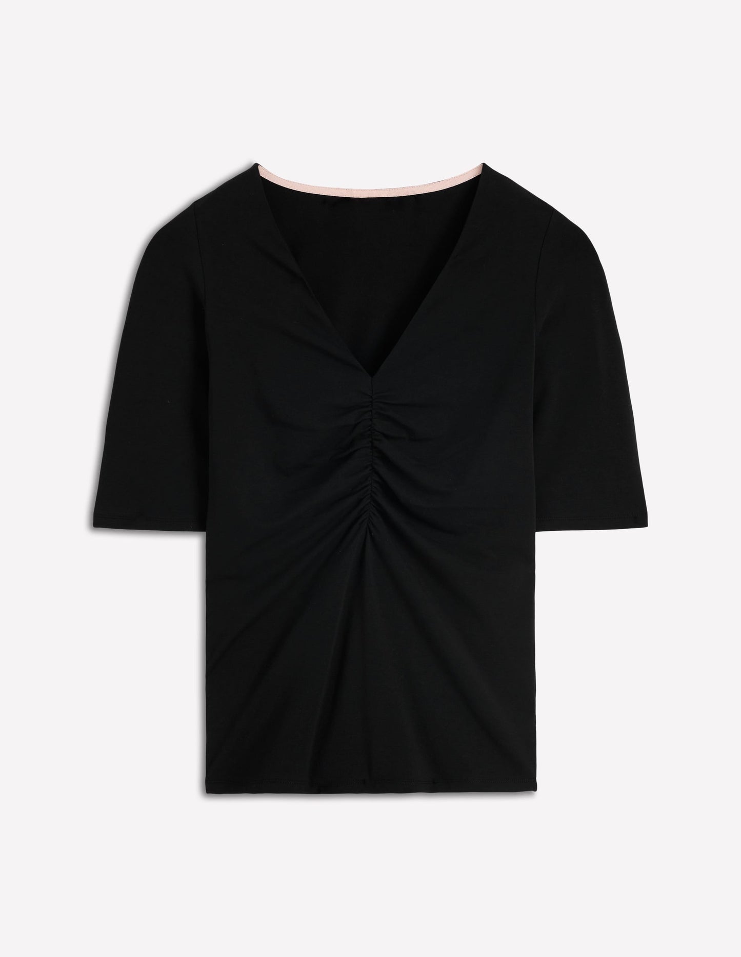 Tia Ruched V-neck Top-Black