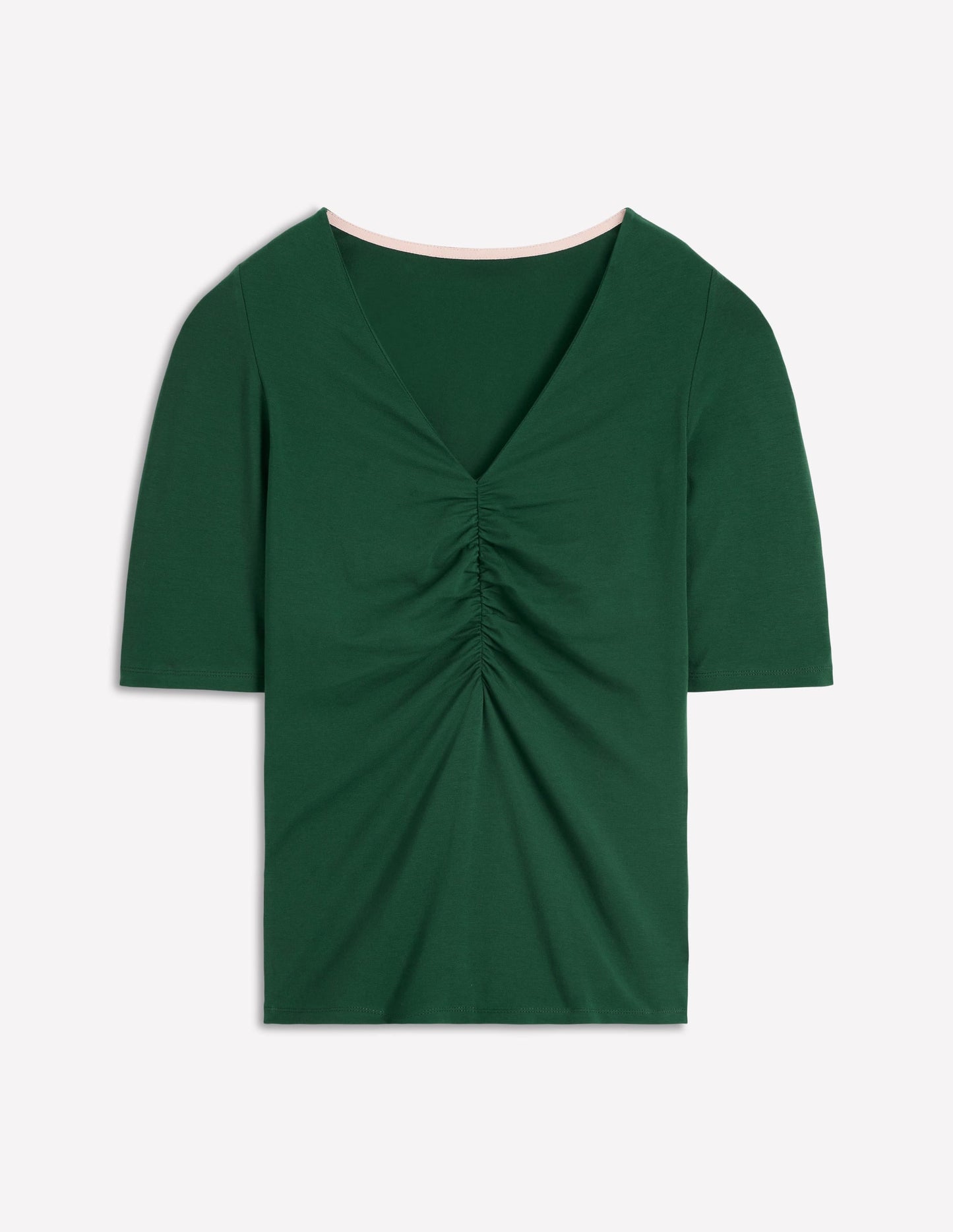 Tia Ruched V-neck Top-Hunter Green
