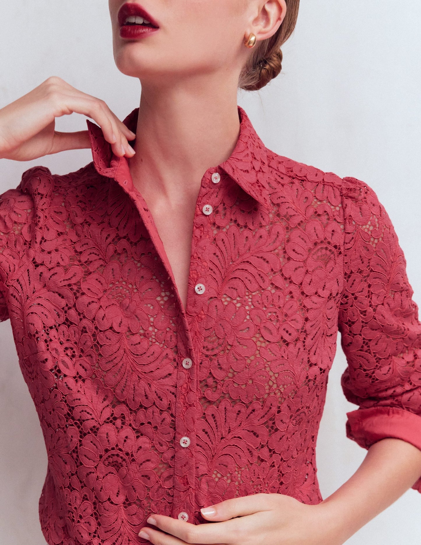 Cara Lace Shirt-Cherry Blush