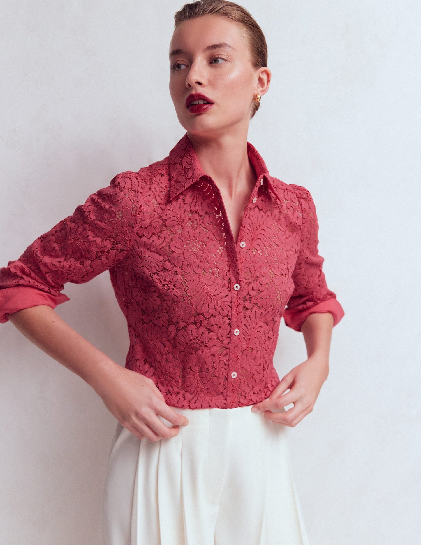 Cara Lace Shirt-Cherry Blush
