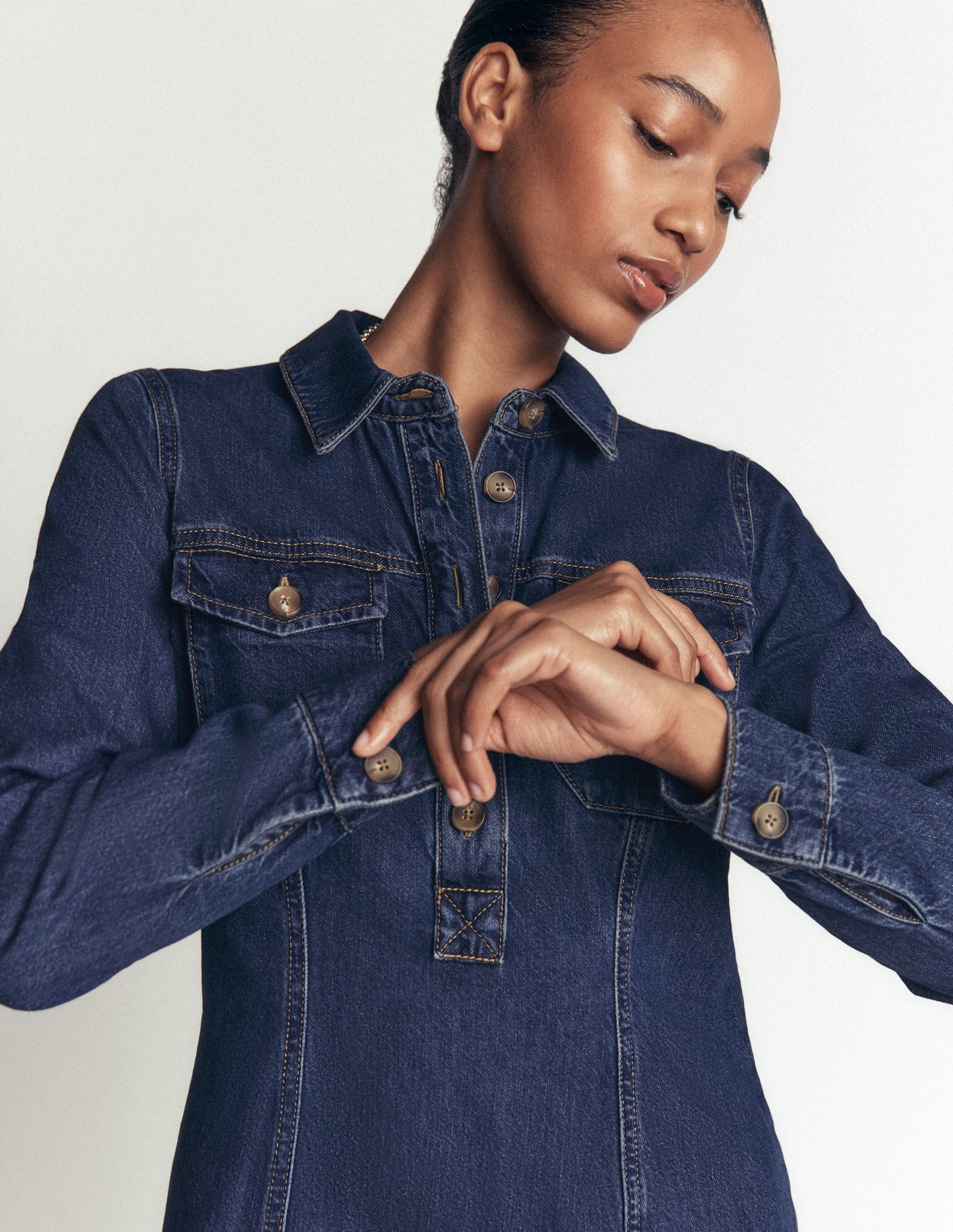 Fleur Denim Short Dress-Mid Vintage Denim