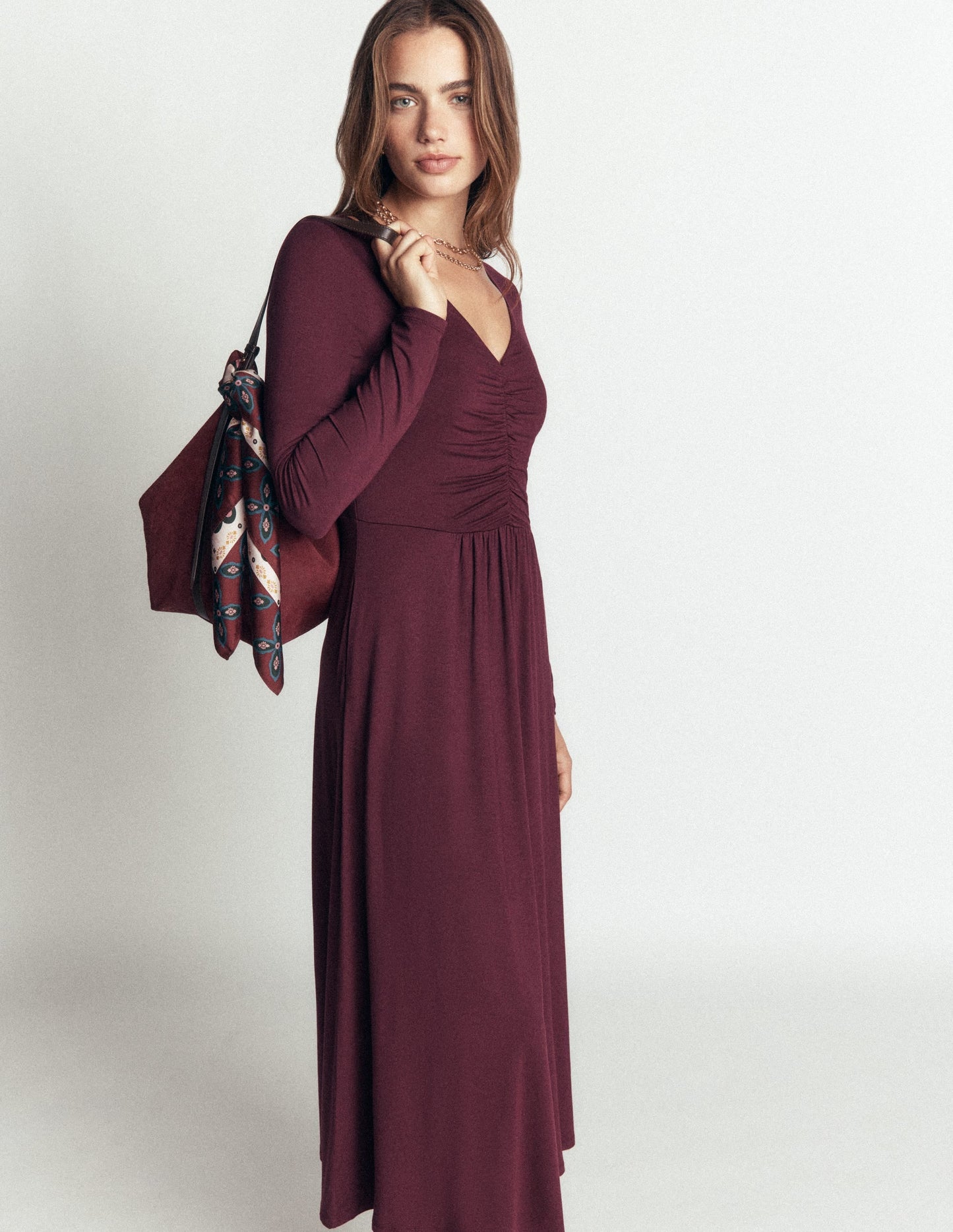 Jasmine Ruched Jersey Dress-Winetasting