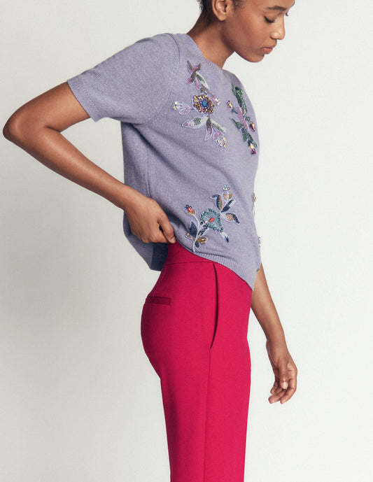 Straight Leg Ponte Trousers-Pomegranate