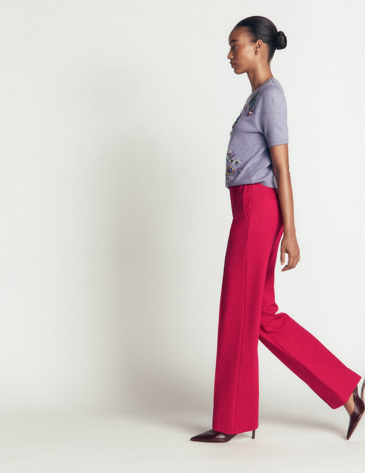 Straight Leg Ponte Trousers-Pomegranate