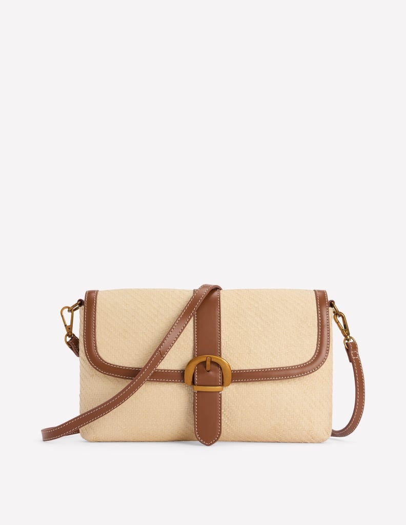 Buckle Crossbody Bag-Natural Raffia