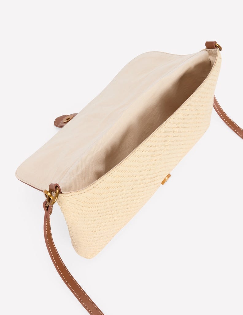 Buckle Crossbody Bag-Natural Raffia