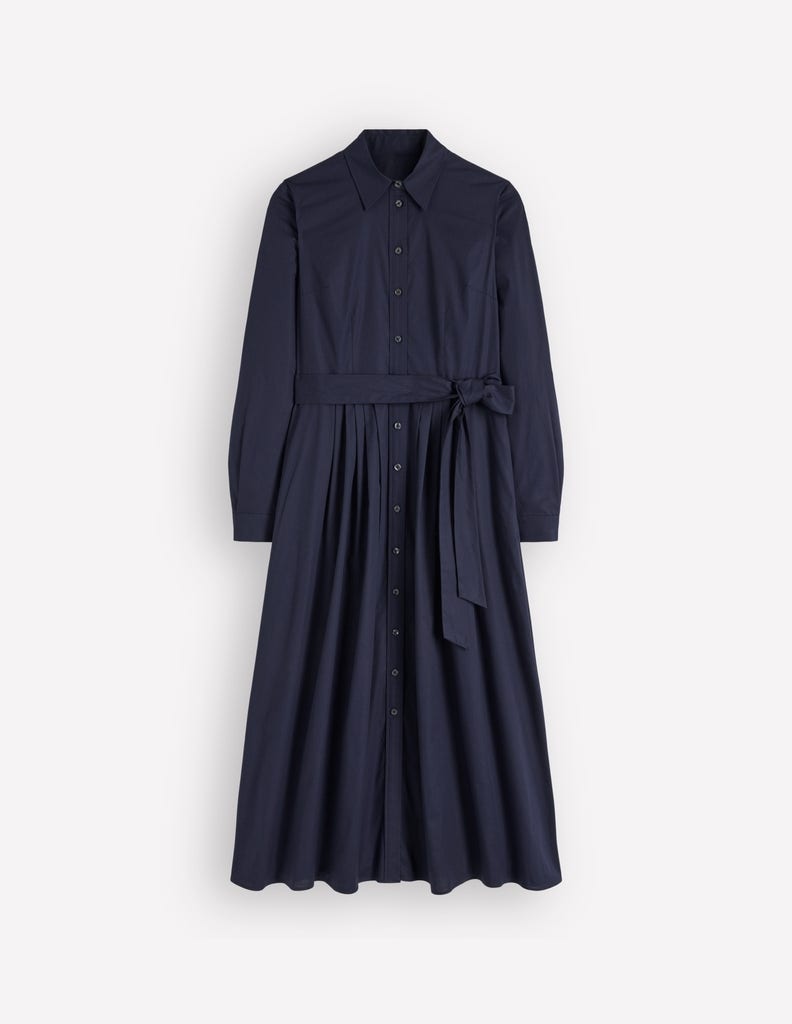Alexa Cotton Midi Shirt Dress-Navy