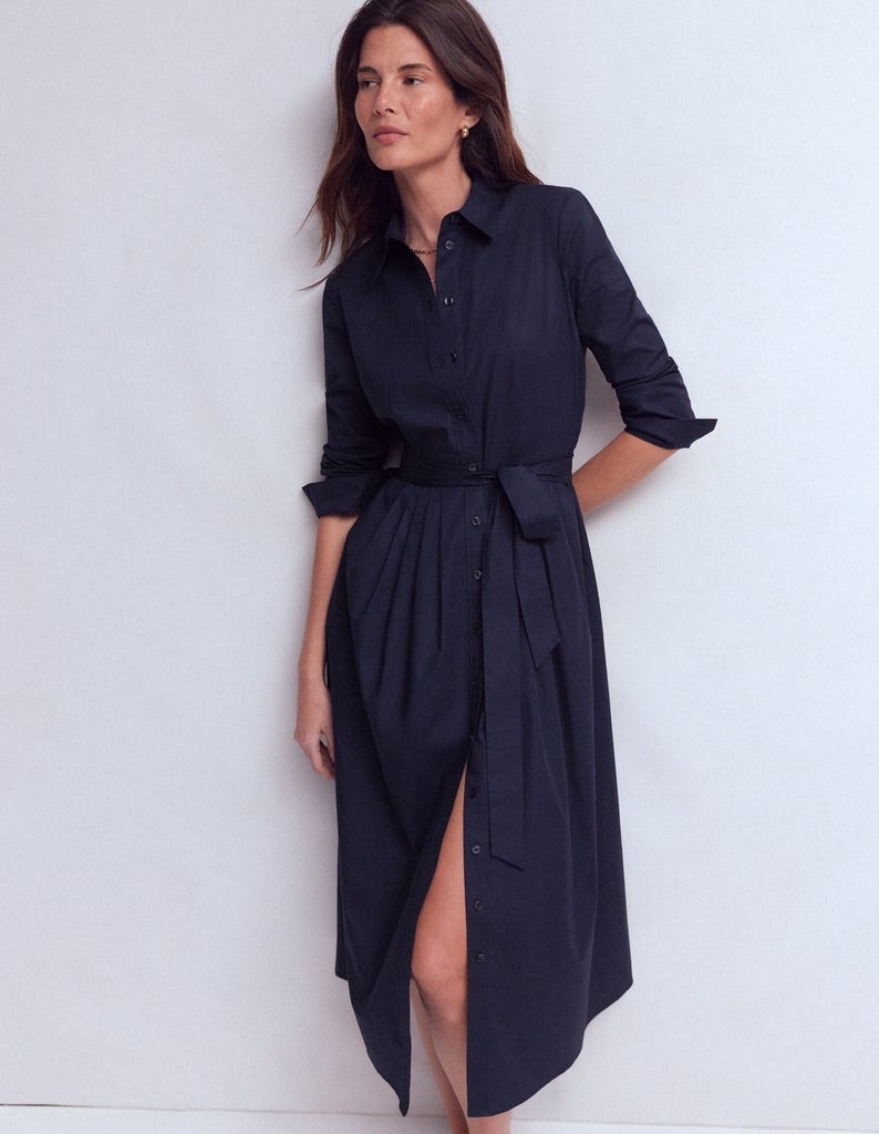 Alexa Cotton Midi Shirt Dress-Navy
